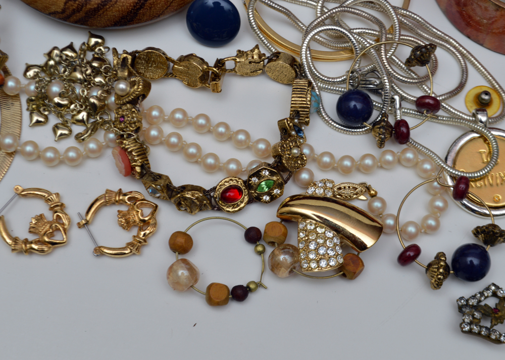 Assorted Costume Jewelry and Jewelry Box