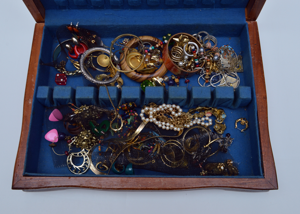 Assorted Costume Jewelry and Jewelry Box