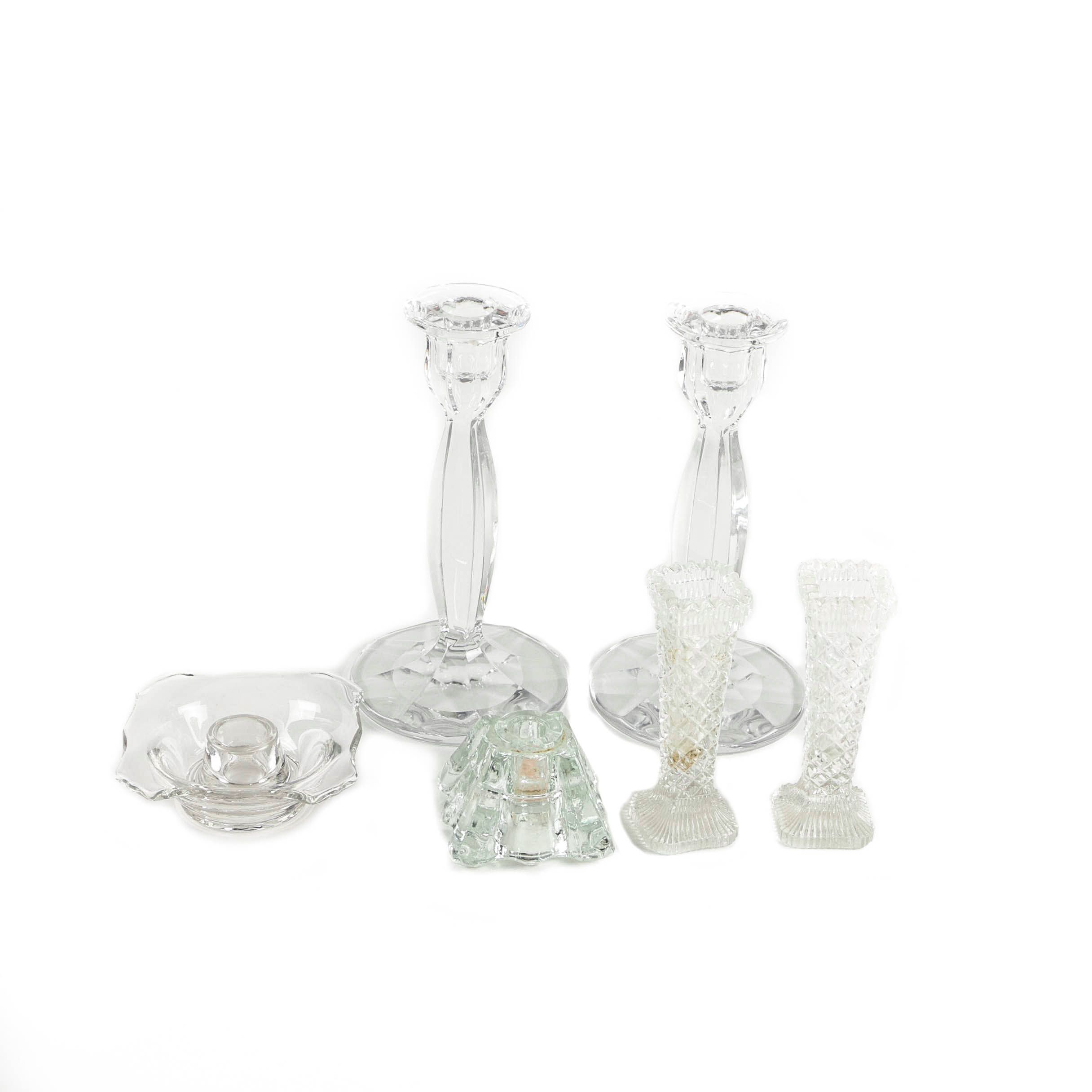 Decorative Cut and Molded Glass Candle Holders and Vases