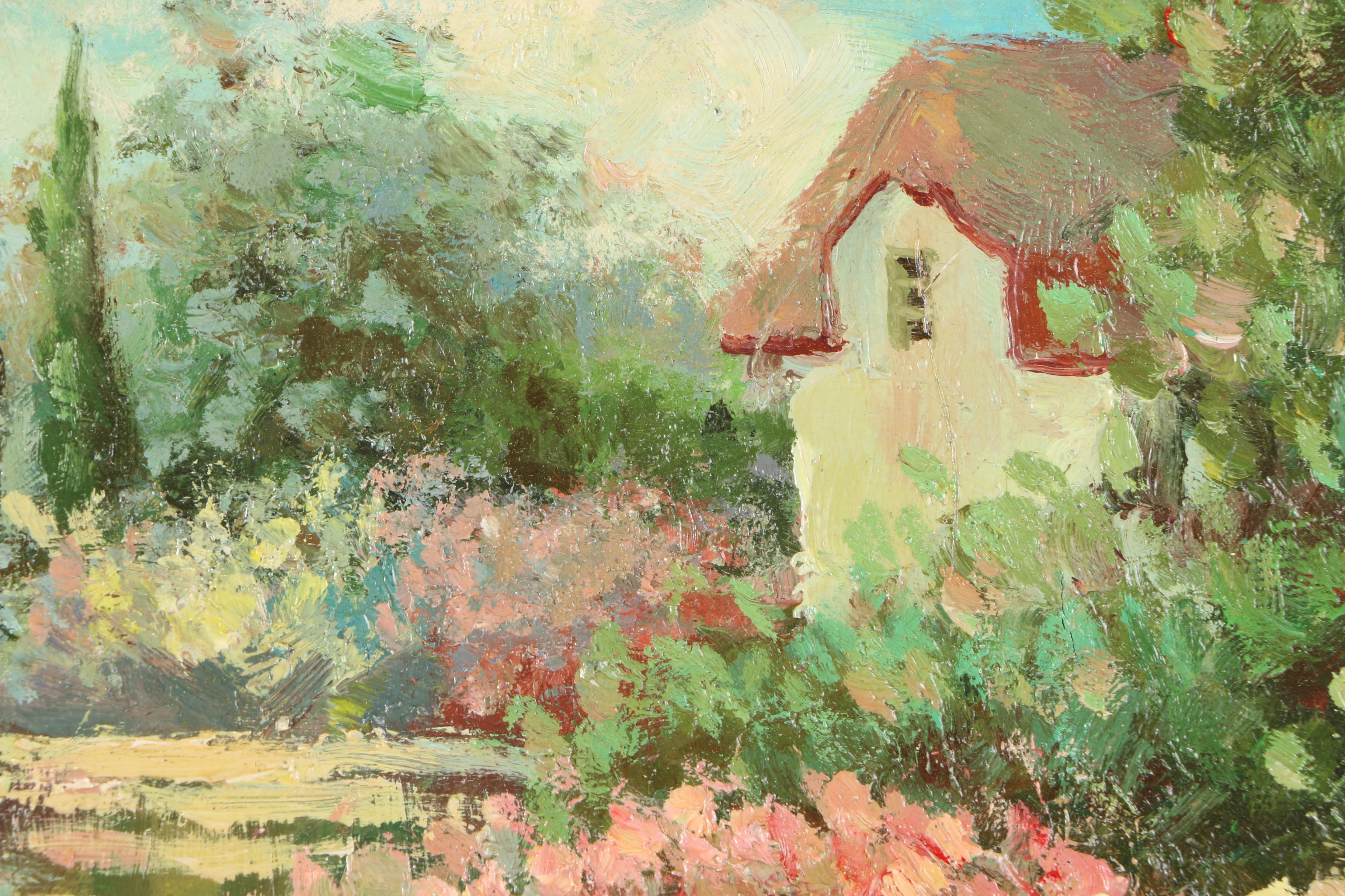 Cassal Oil Painting on Canvas of a Pond and Garden