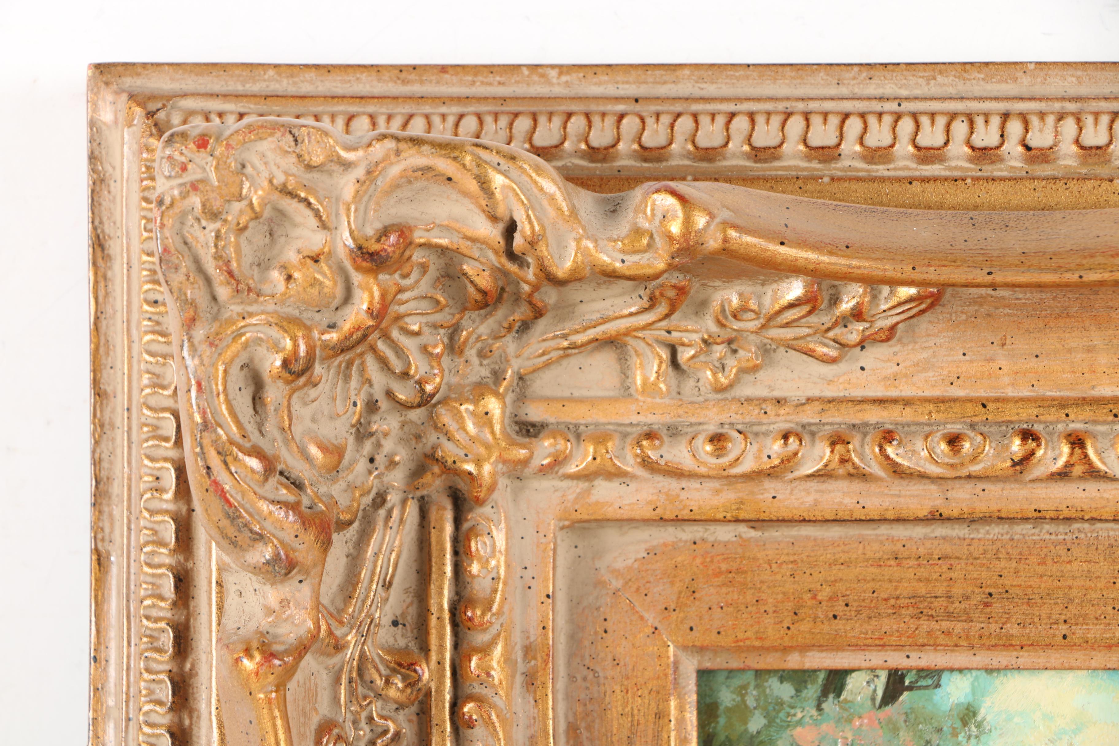 Cassal Oil Painting on Canvas of a Pond and Garden