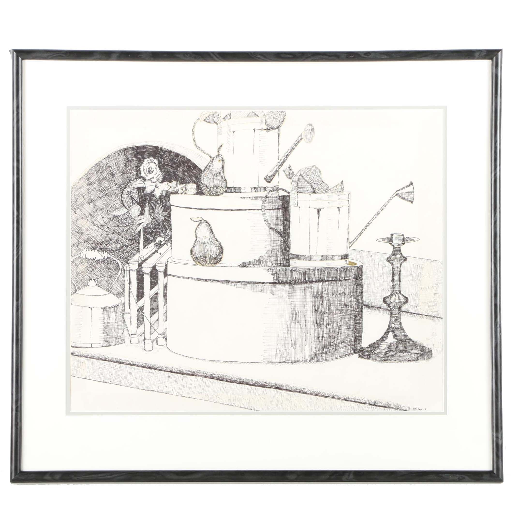 Boggs Ink Drawing on Paper of Still Life