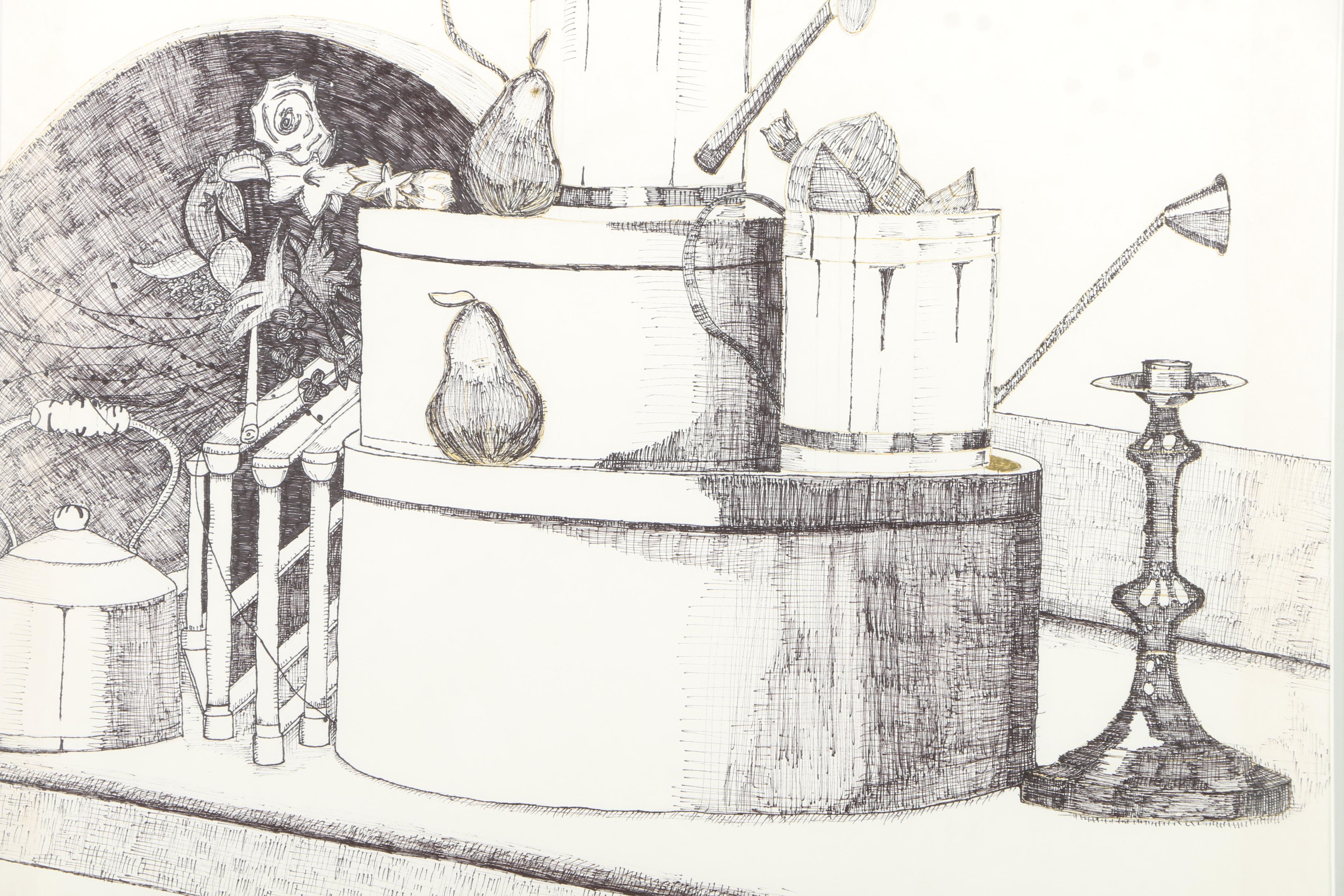 Boggs Ink Drawing on Paper of Still Life