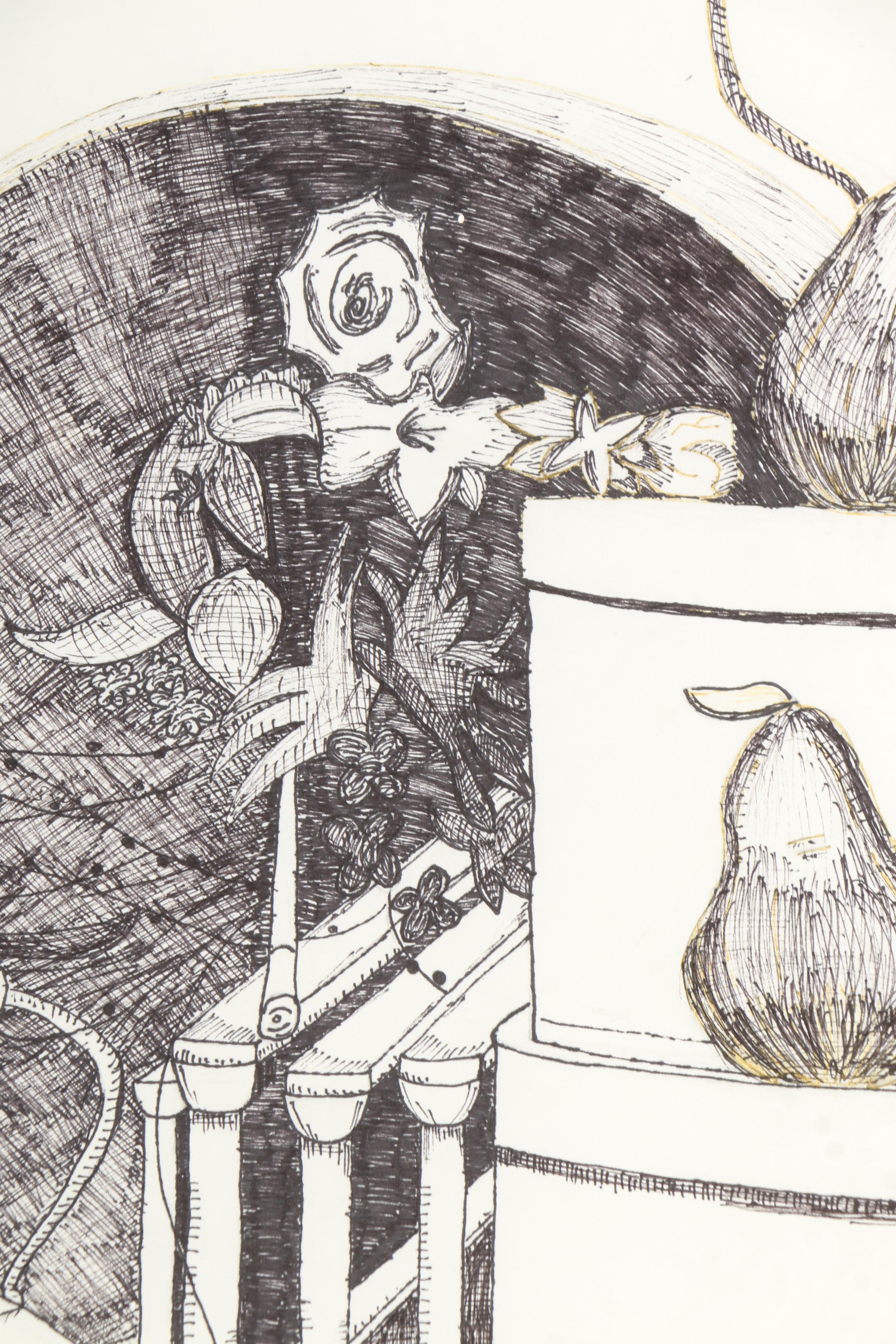 Boggs Ink Drawing on Paper of Still Life