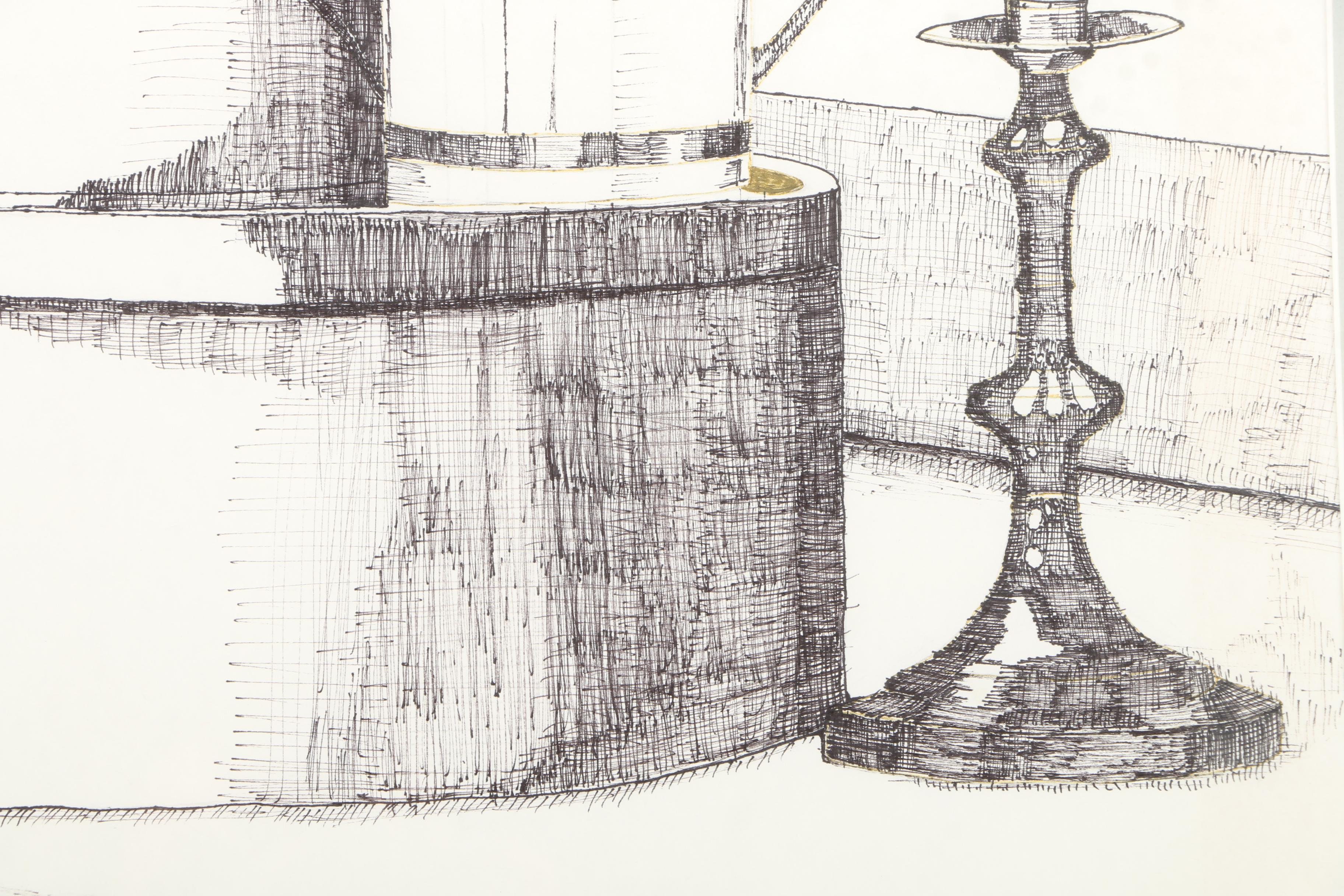 Boggs Ink Drawing on Paper of Still Life