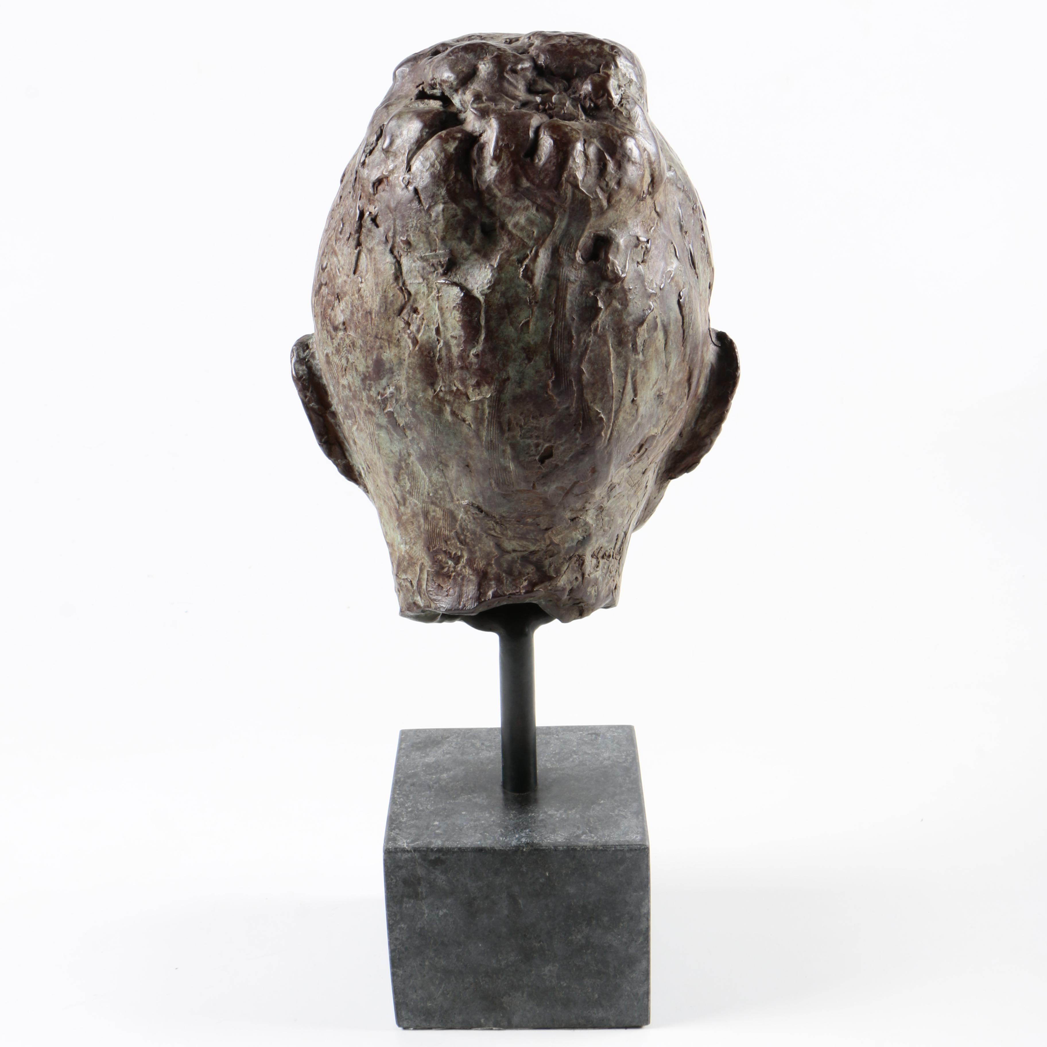 Signed Bronze Sculpture of a Female Head