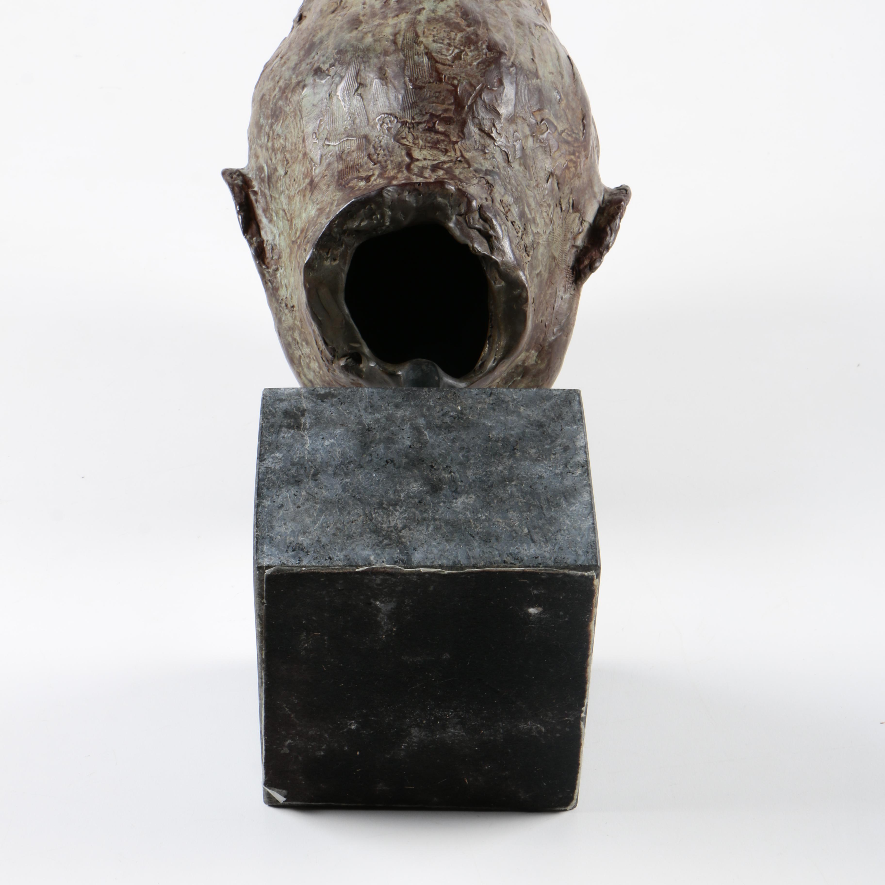 Signed Bronze Sculpture of a Female Head