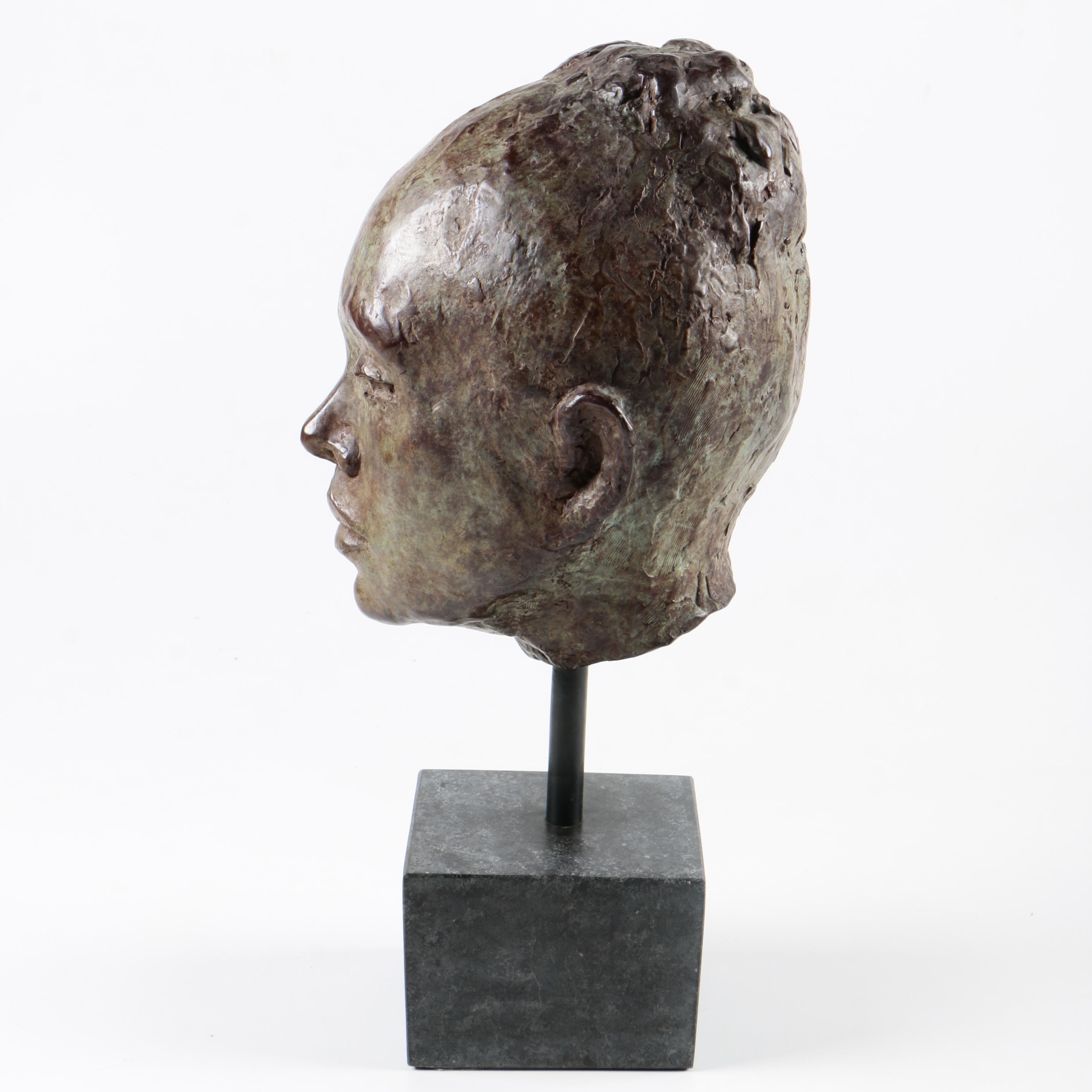 Signed Bronze Sculpture of a Female Head