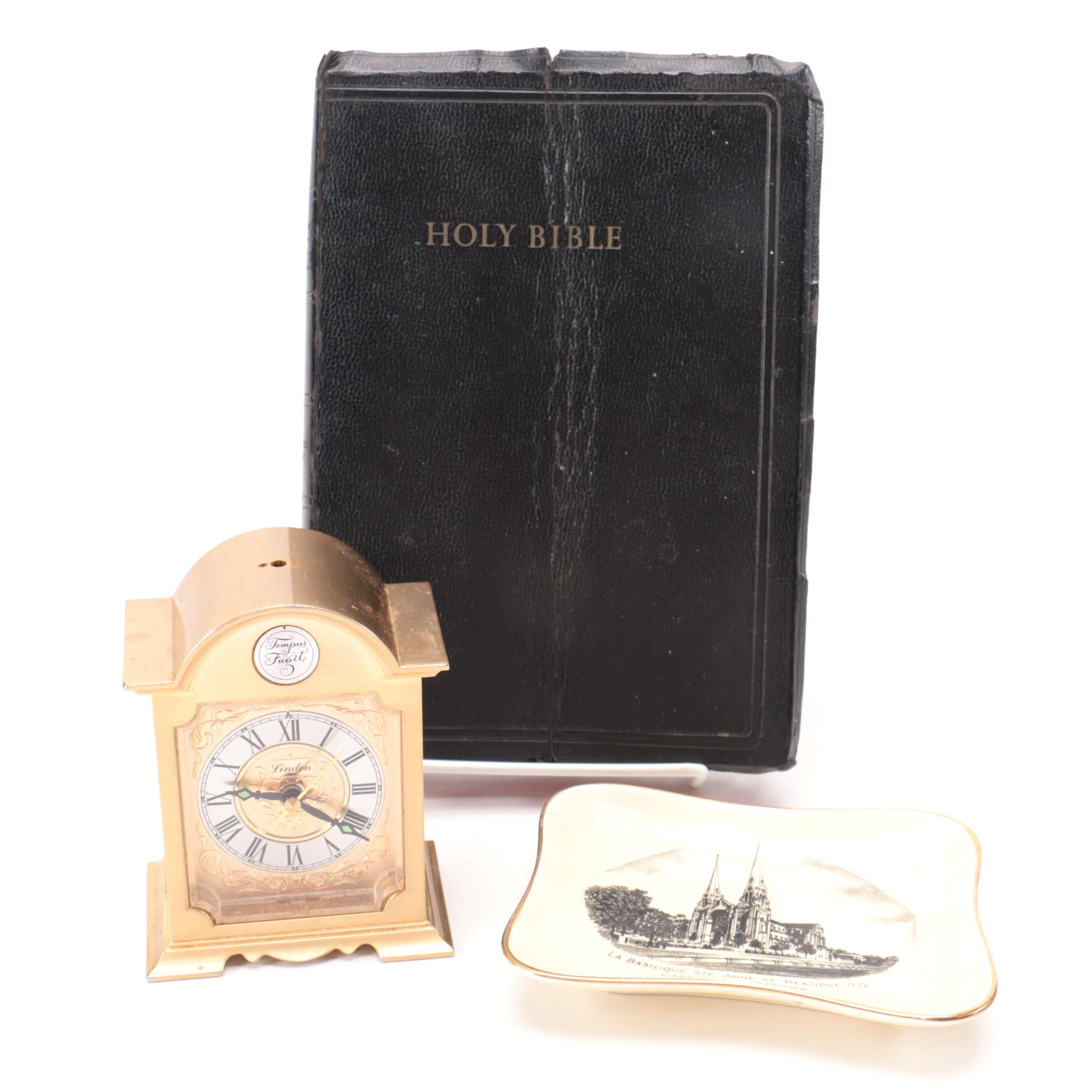 Linden Clock Winton Plate and Vintage Bible