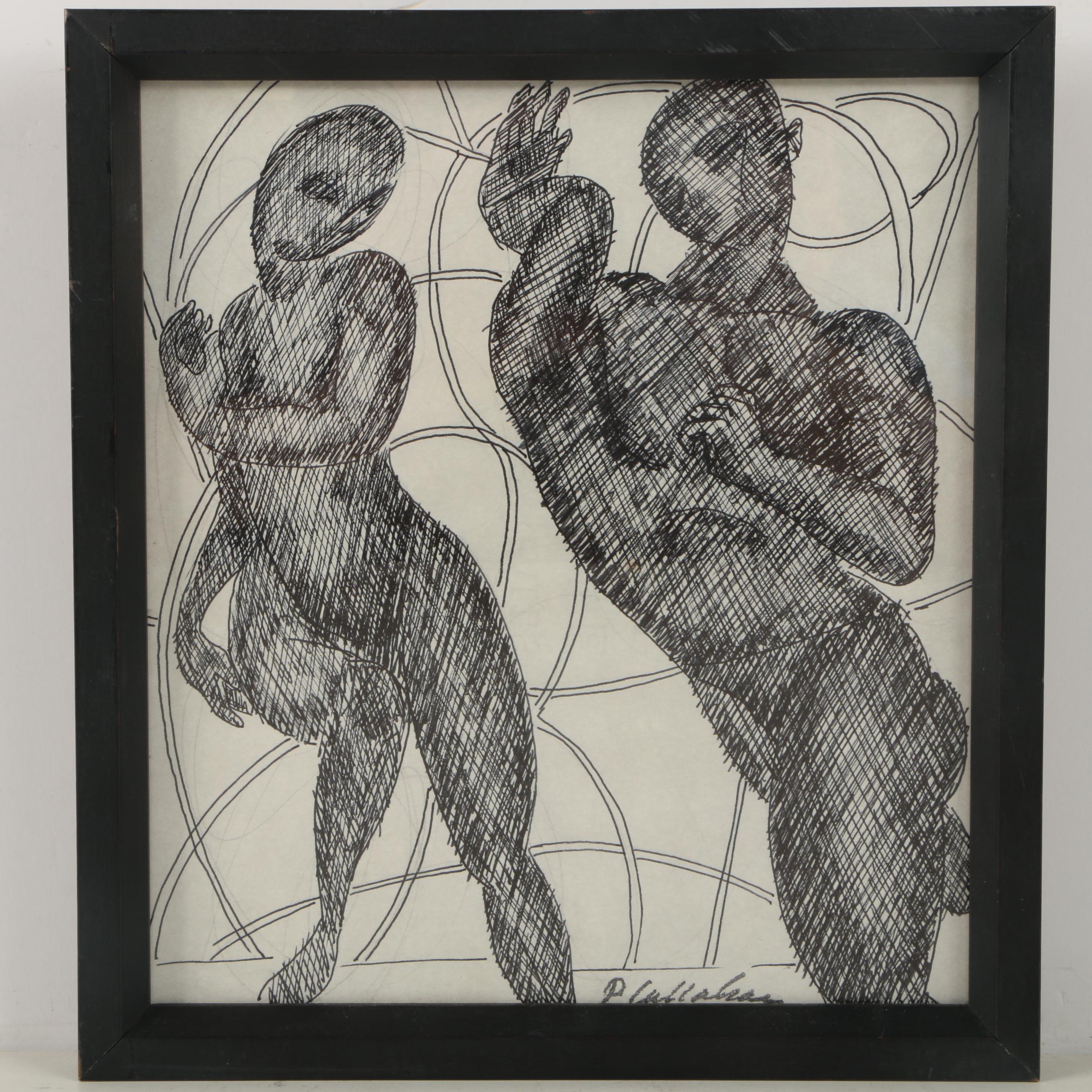 Philip Callahan Ink Drawing on Paper of Figures