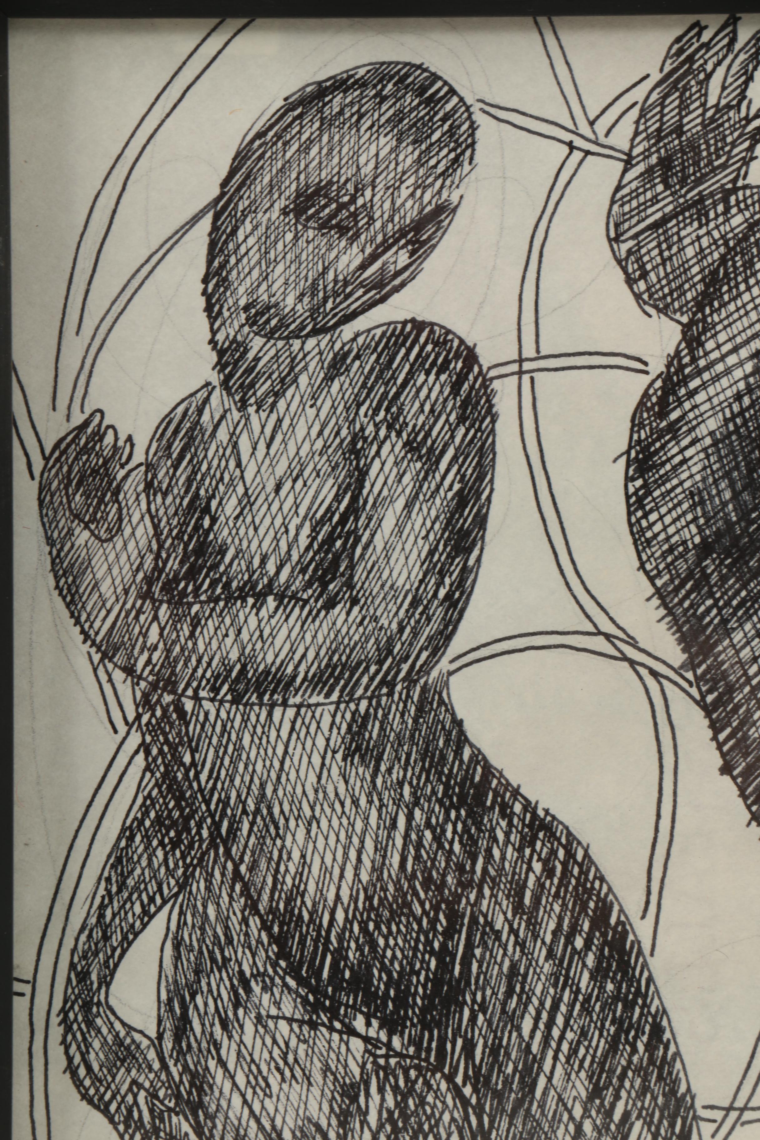 Philip Callahan Ink Drawing on Paper of Figures