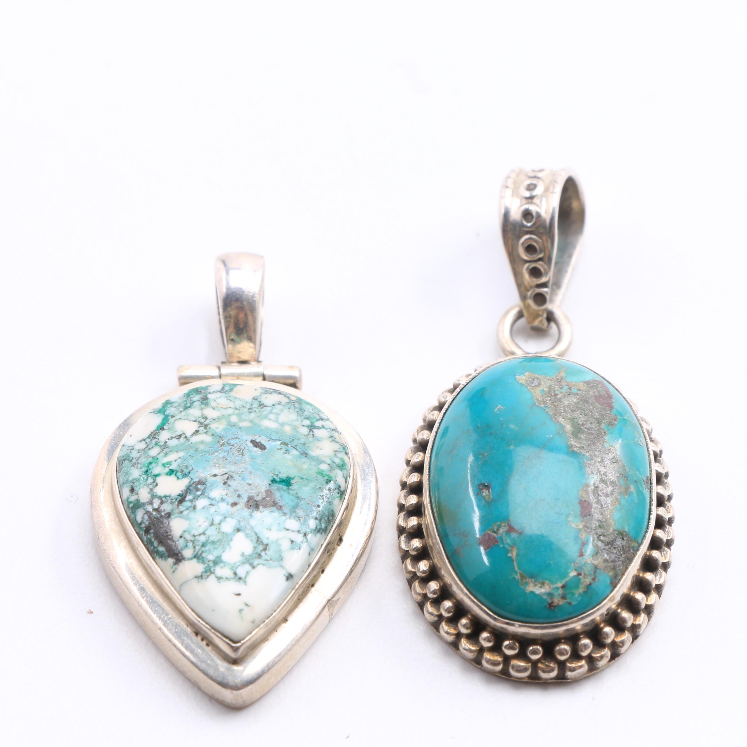 Five Sterling Silver and Turquoise Pendants