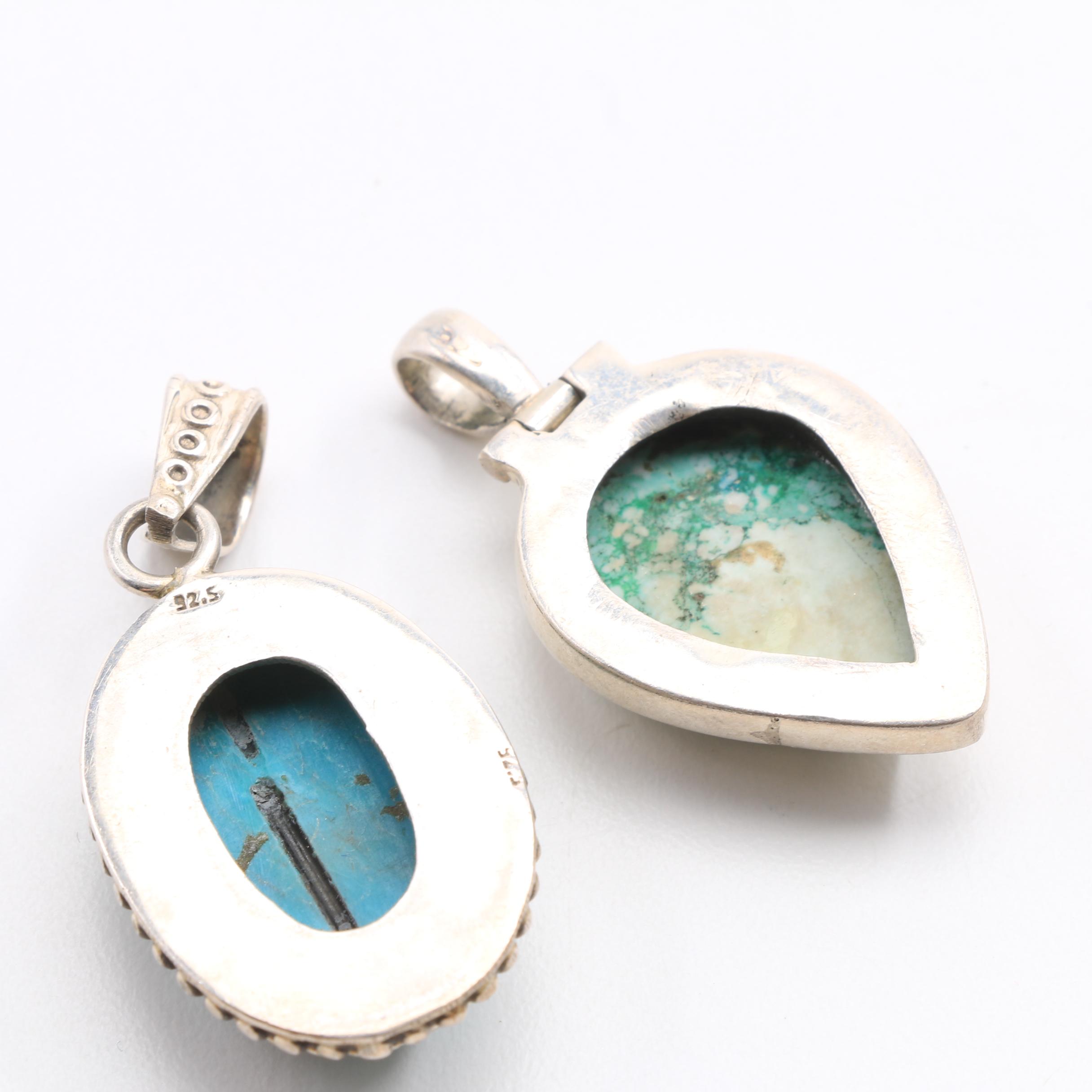 Five Sterling Silver and Turquoise Pendants