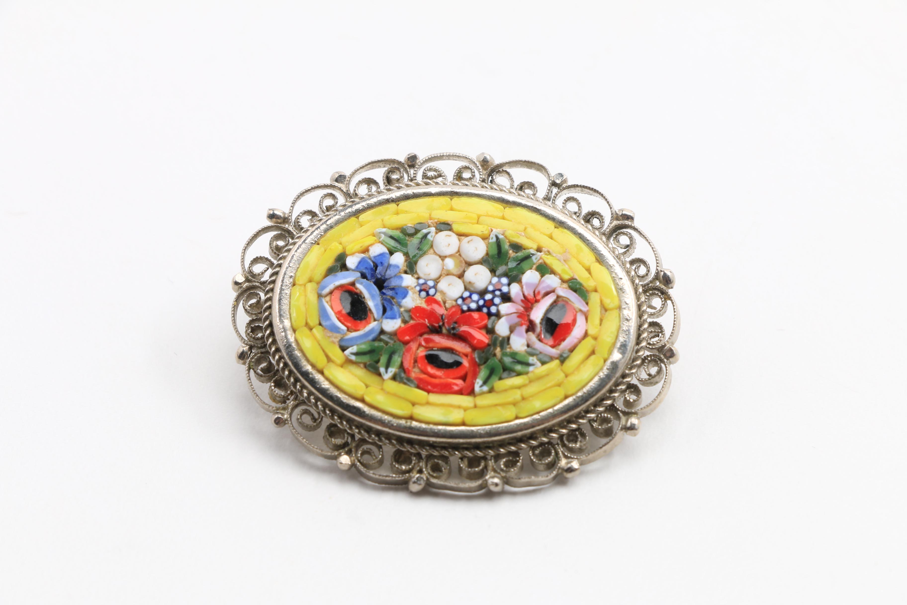 Four Italian Glass Mosaic Brooches