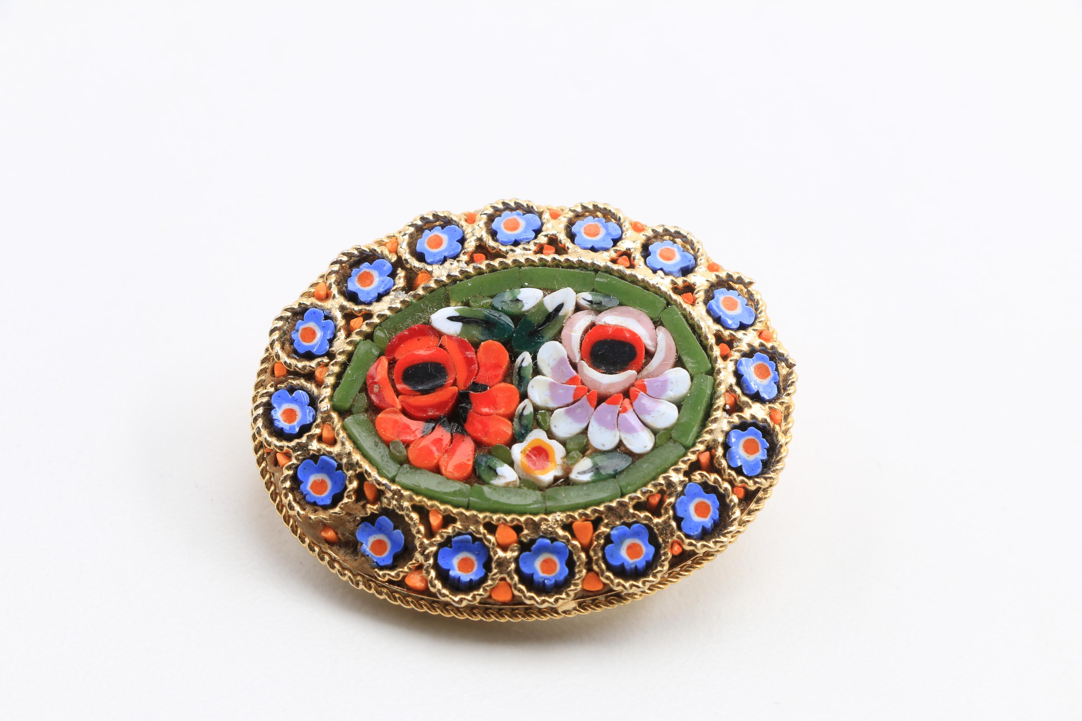 Four Italian Glass Mosaic Brooches