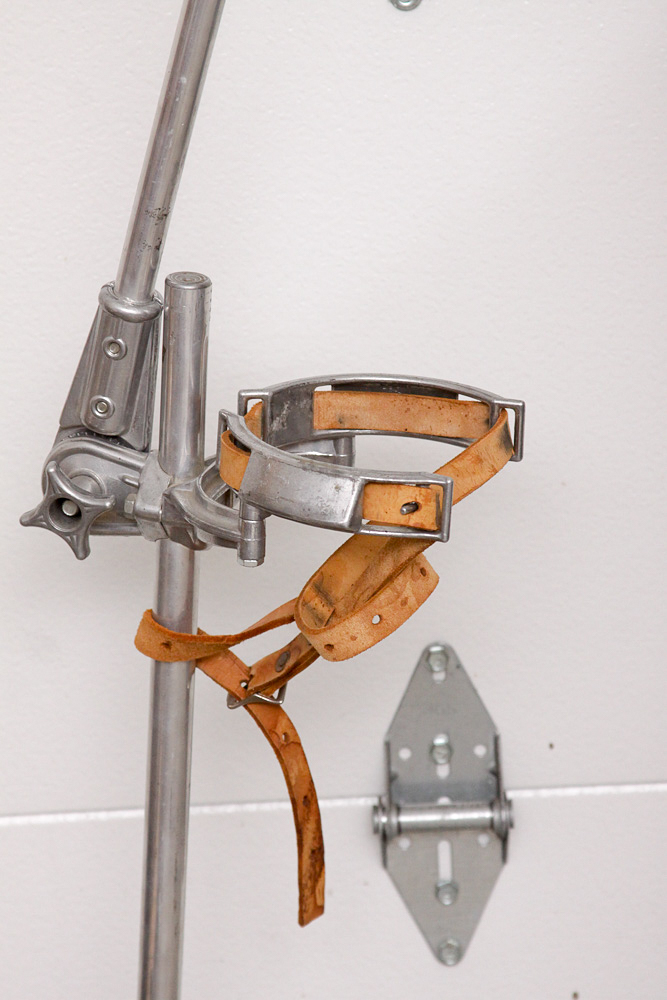 Vintage Tooled Leather Golf Bag with Clubs and Hand Cart