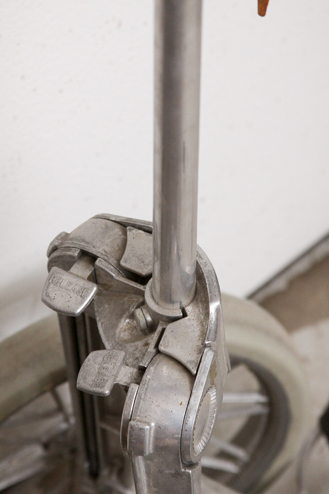 Vintage Tooled Leather Golf Bag with Clubs and Hand Cart