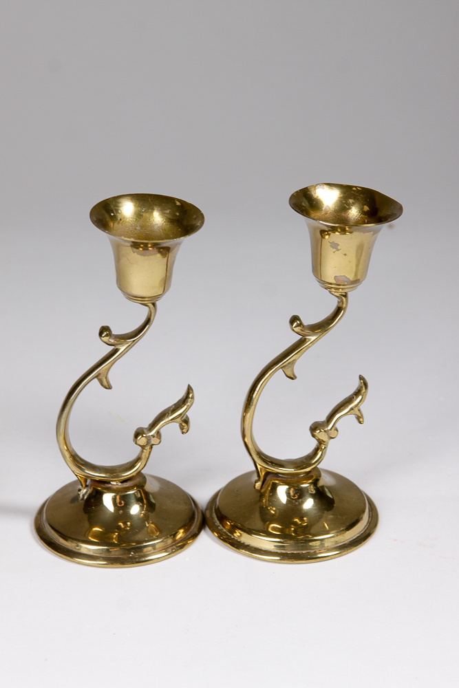 Brass and Glass Candle Holders