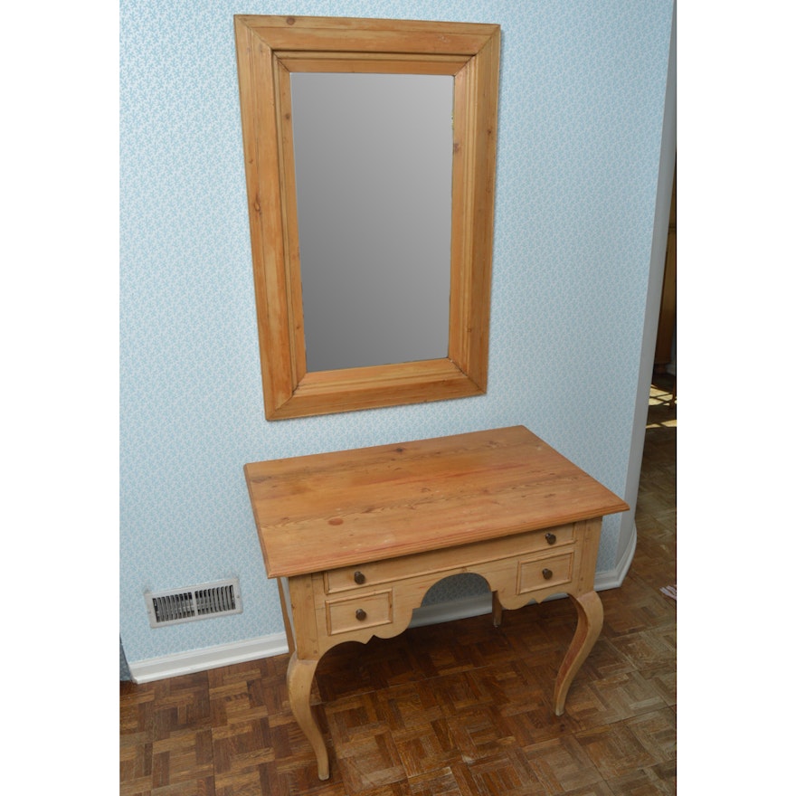 Pine End Table and Wall Mirror