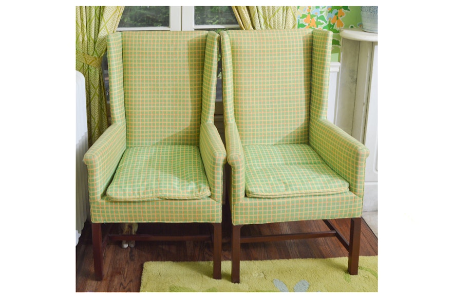 Pair of Chippendale Style Wingback Chairs