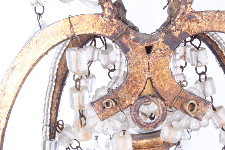 Transitional Louis XV/XVI Style Gilt-Wood and Faceted Glass Chandelier Sconces