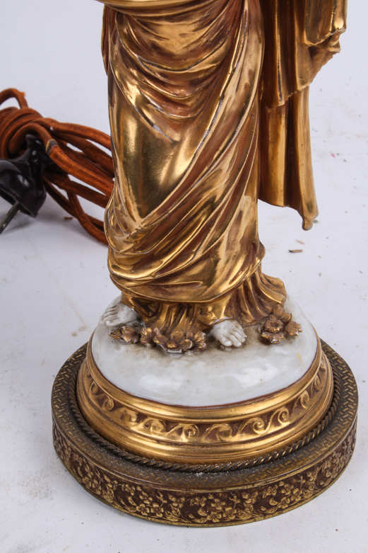 Figural Gold Tone Grecian Style Lamps