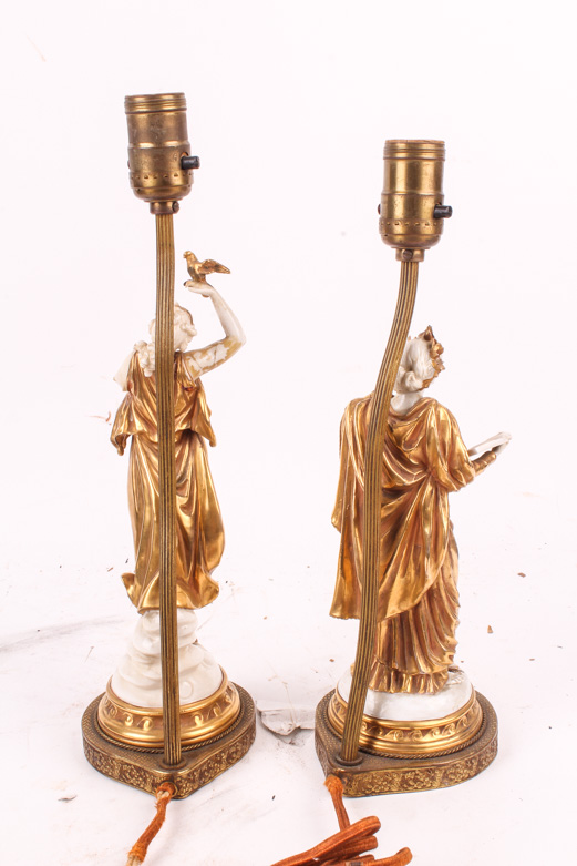 Figural Gold Tone Grecian Style Lamps