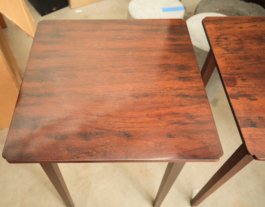 Antique Country Hepplewhite Style Side Tables With Notched Tops