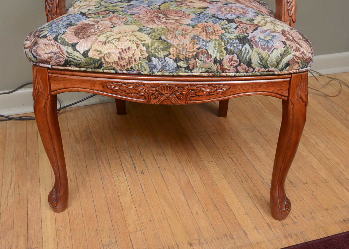 Vintage Queen Anne Style Arm Chair with Ottoman