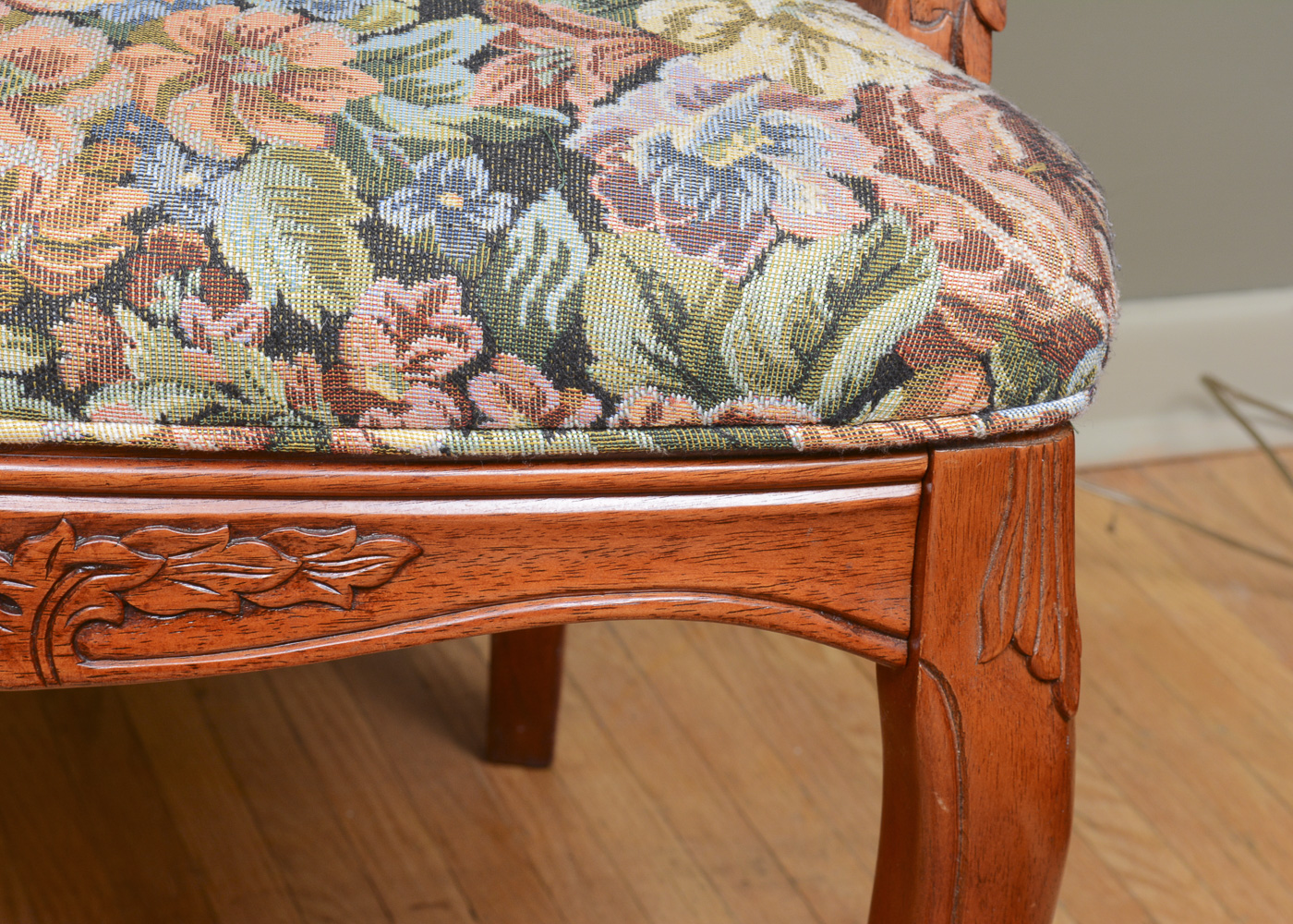 Vintage Queen Anne Style Arm Chair with Ottoman