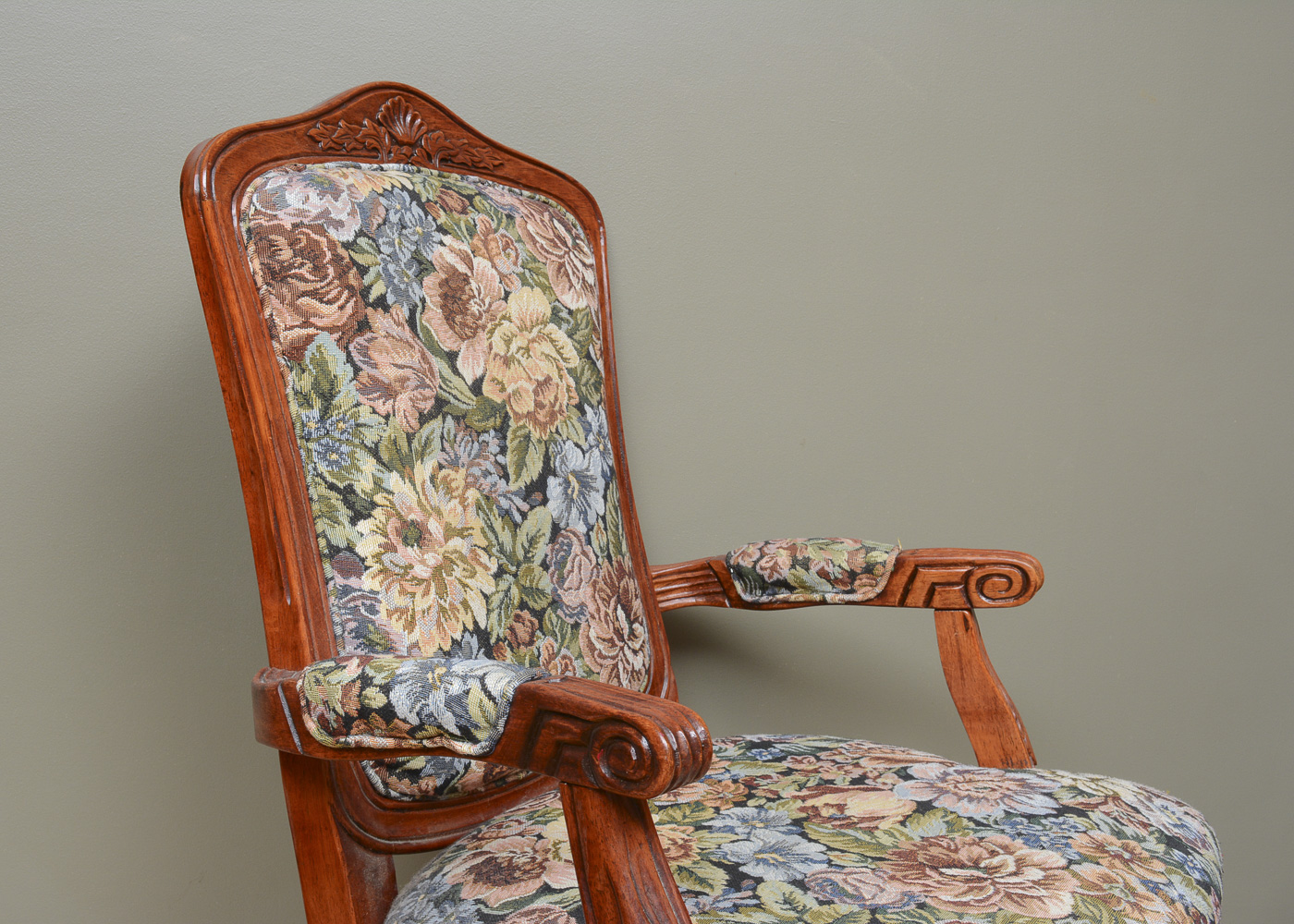 Vintage Queen Anne Style Arm Chair with Ottoman