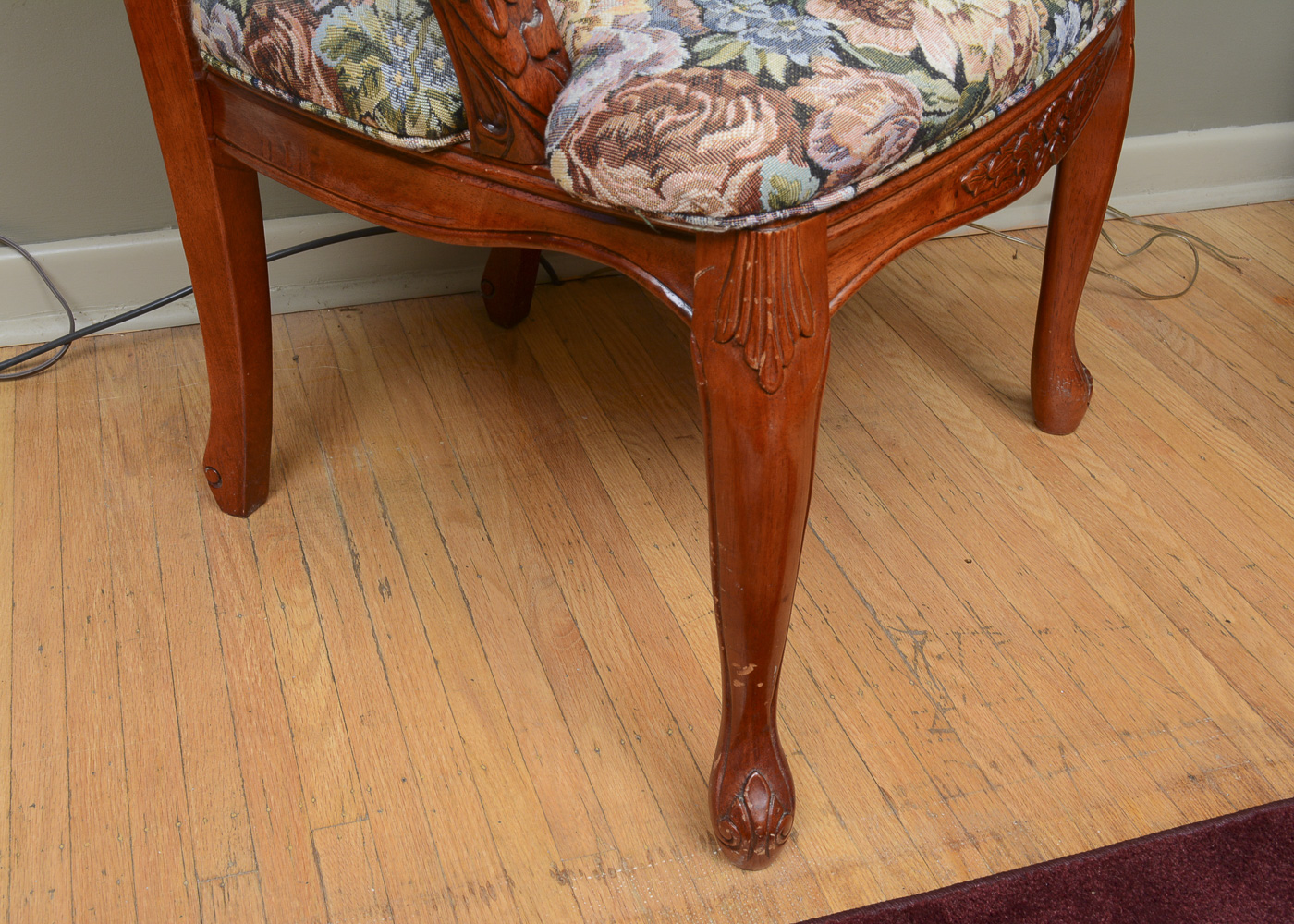 Vintage Queen Anne Style Arm Chair with Ottoman