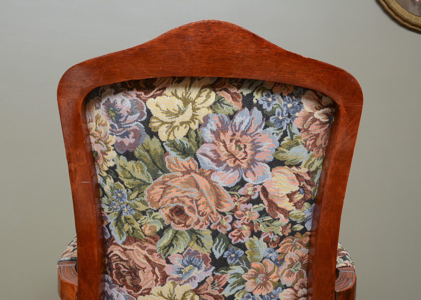 Vintage Queen Anne Style Arm Chair with Ottoman