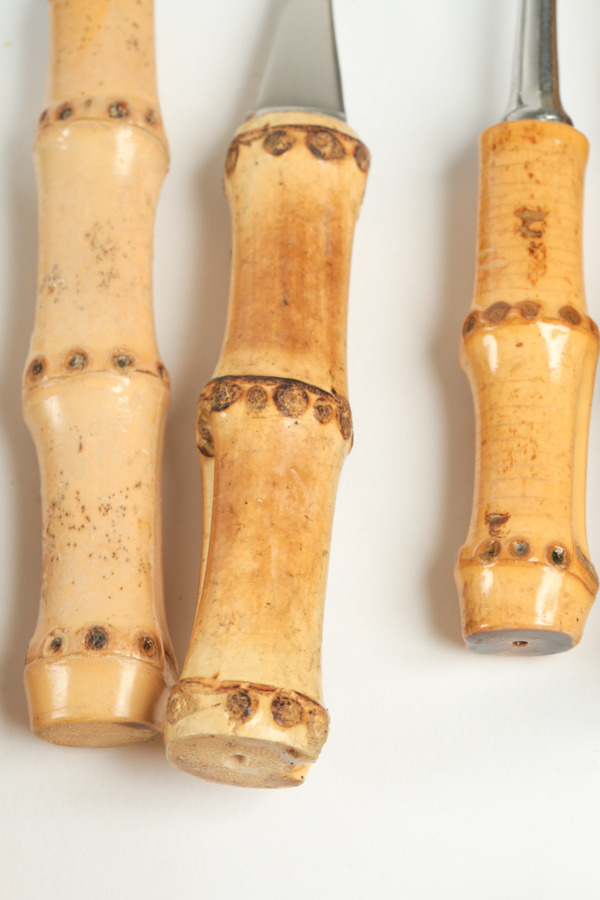 Assembled Set of Stainless Steel Flatware with Bamboo Handles