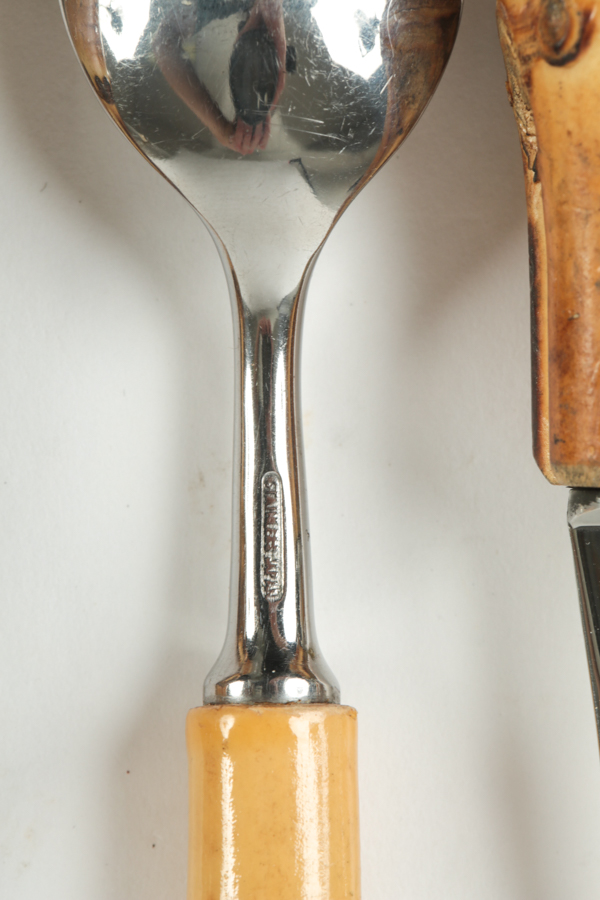 Assembled Set of Stainless Steel Flatware with Bamboo Handles