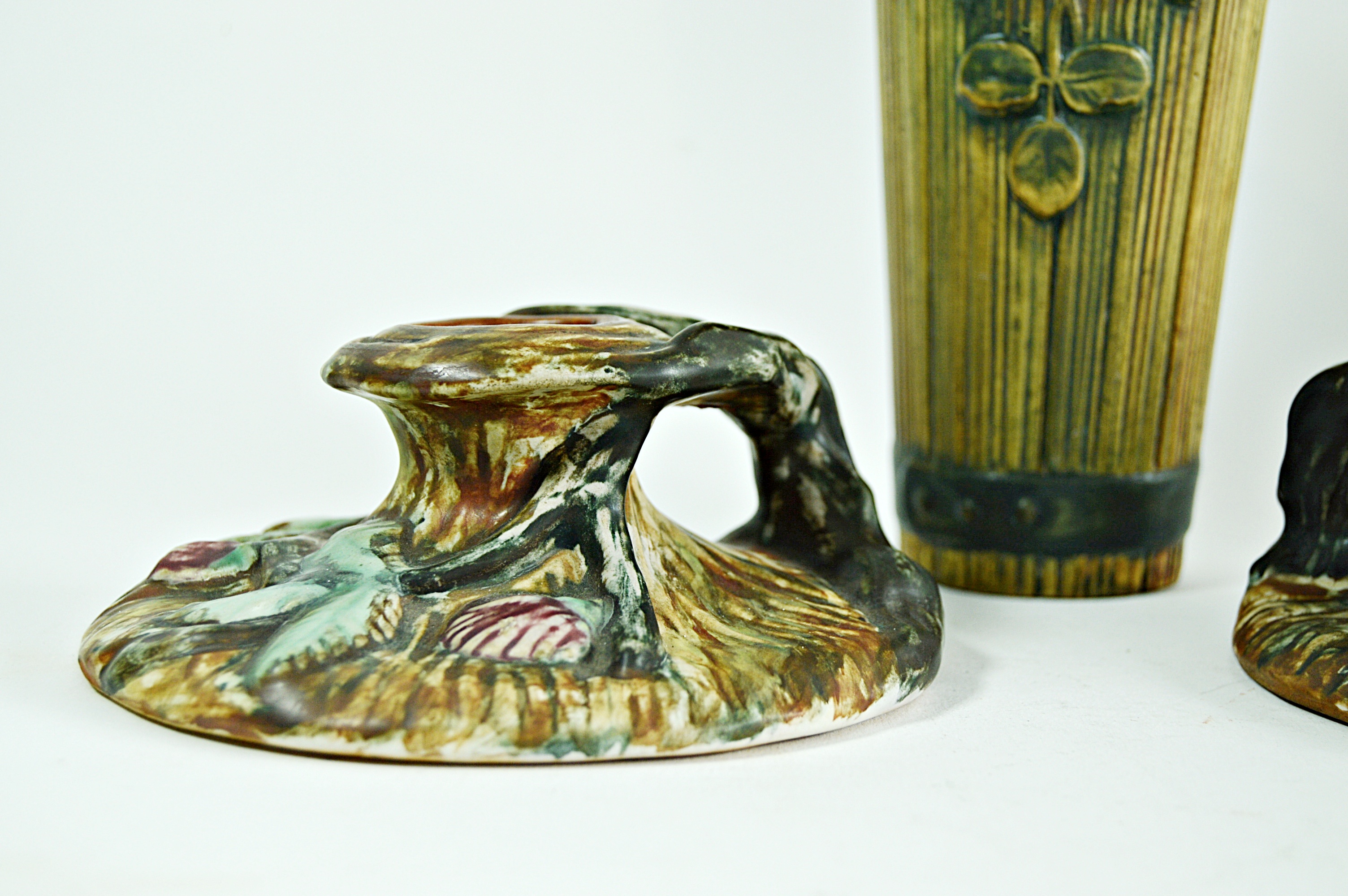 Vintage Weller "Warwick" Candleholders and "Woodrose" Wall Vase