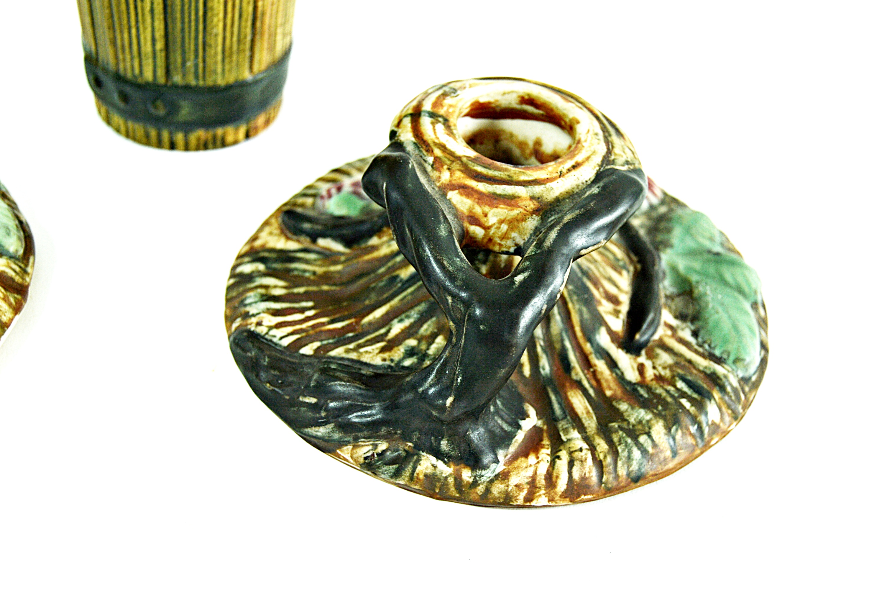 Vintage Weller "Warwick" Candleholders and "Woodrose" Wall Vase