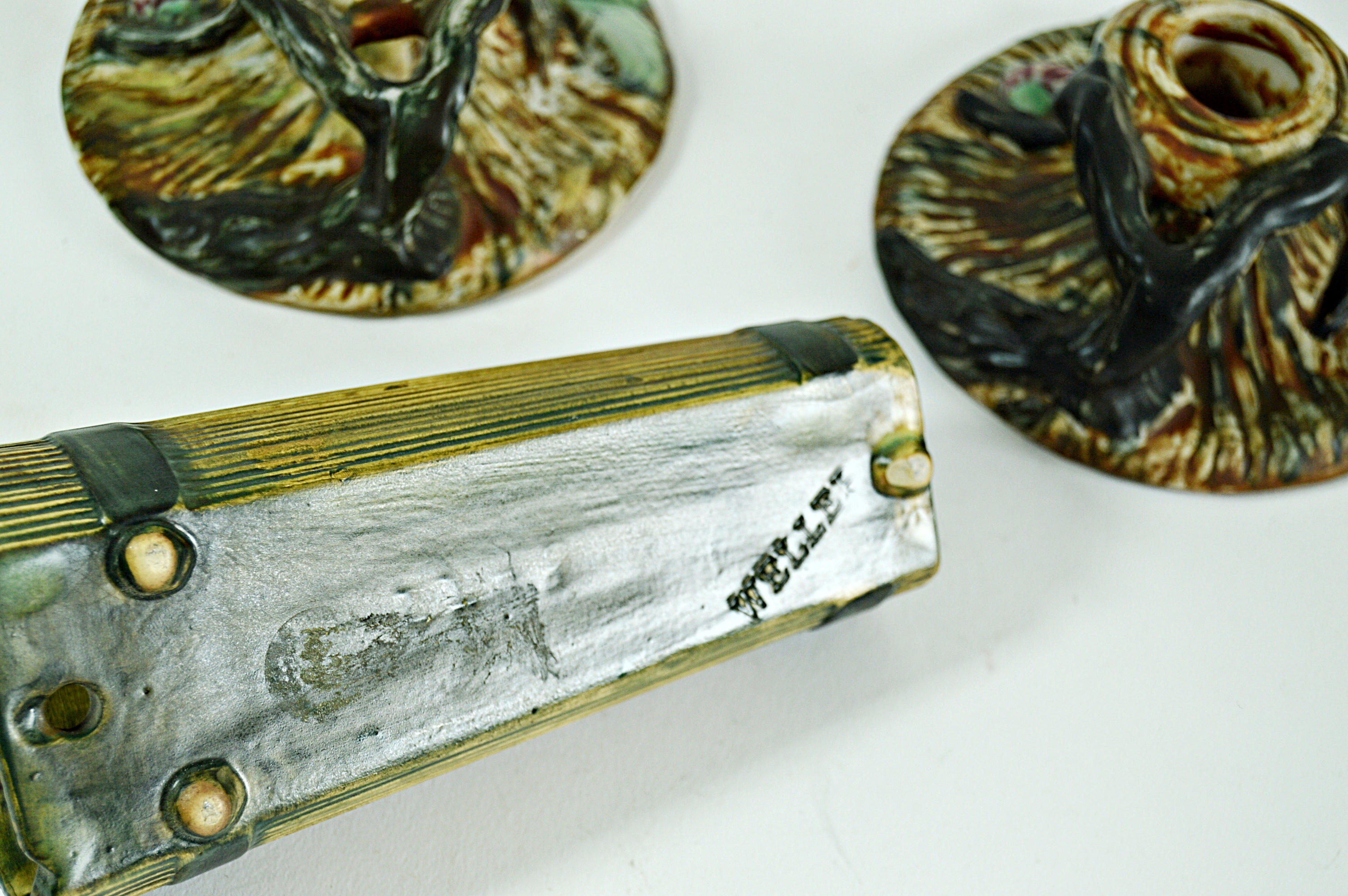 Vintage Weller "Warwick" Candleholders and "Woodrose" Wall Vase