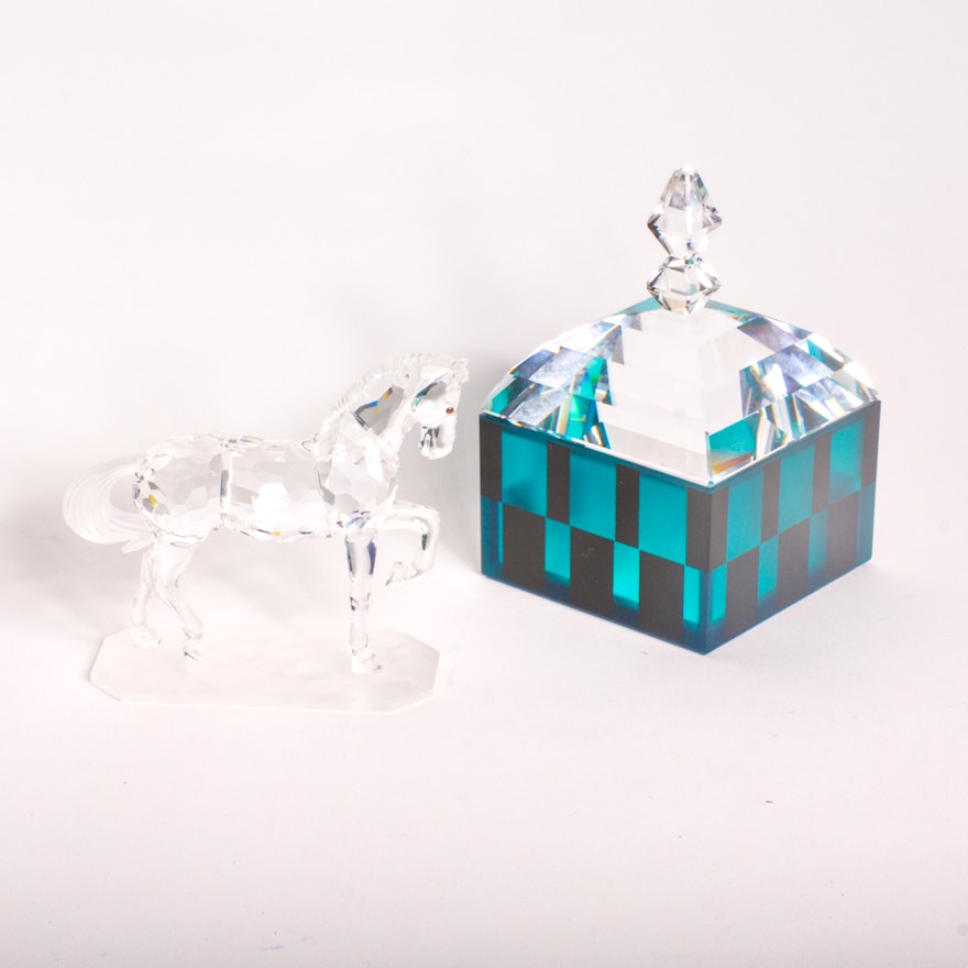 Swarovski Crystal Box and Horse Figurine