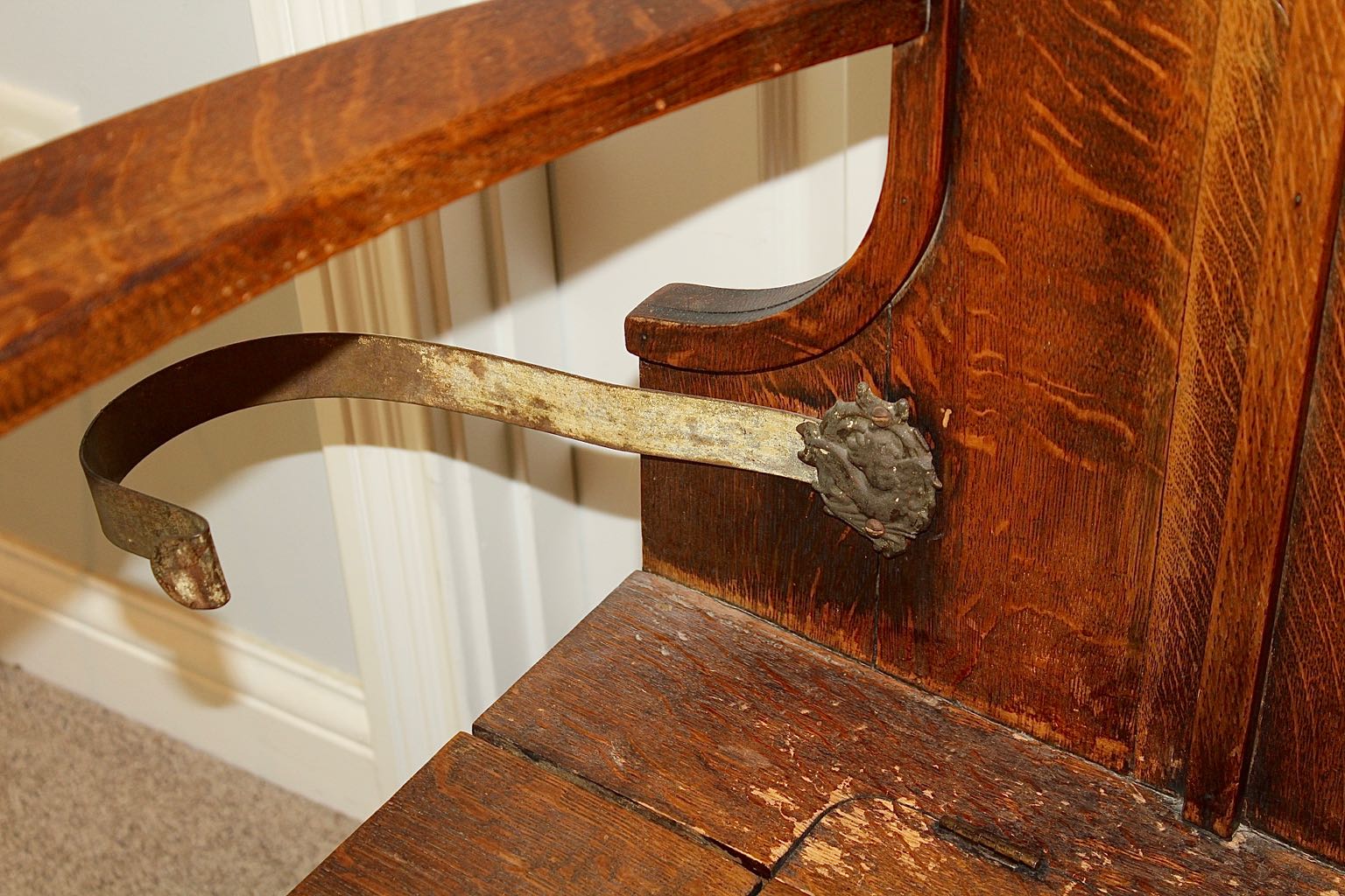 Antique Oak Mirrored Hall Tree Chair with Side Umbrella Stand