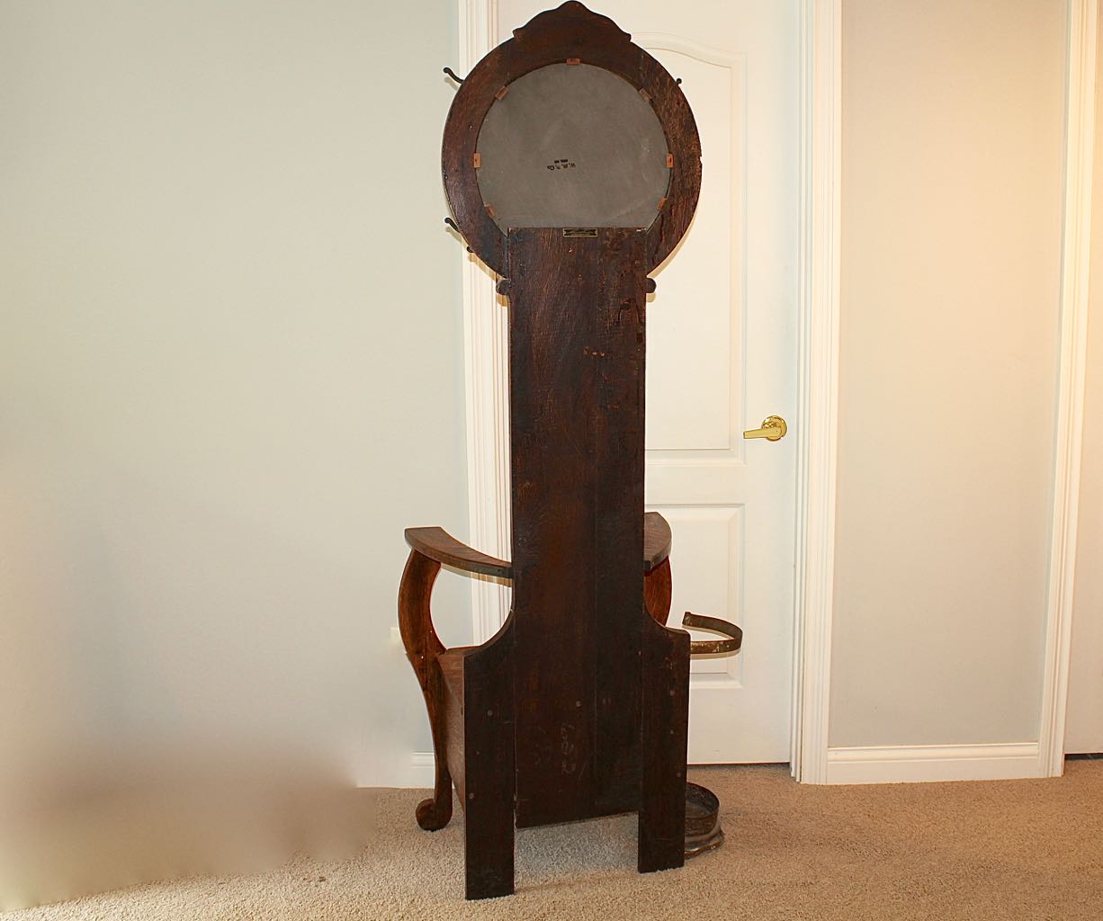 Antique Oak Mirrored Hall Tree Chair with Side Umbrella Stand