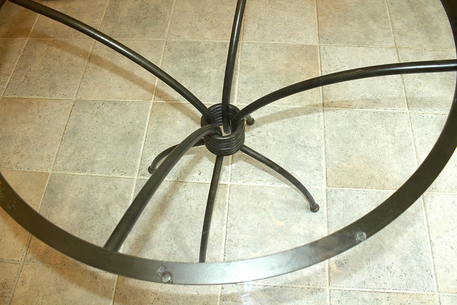 Glass Top Dining Table with Four Wrought Iron Chairs