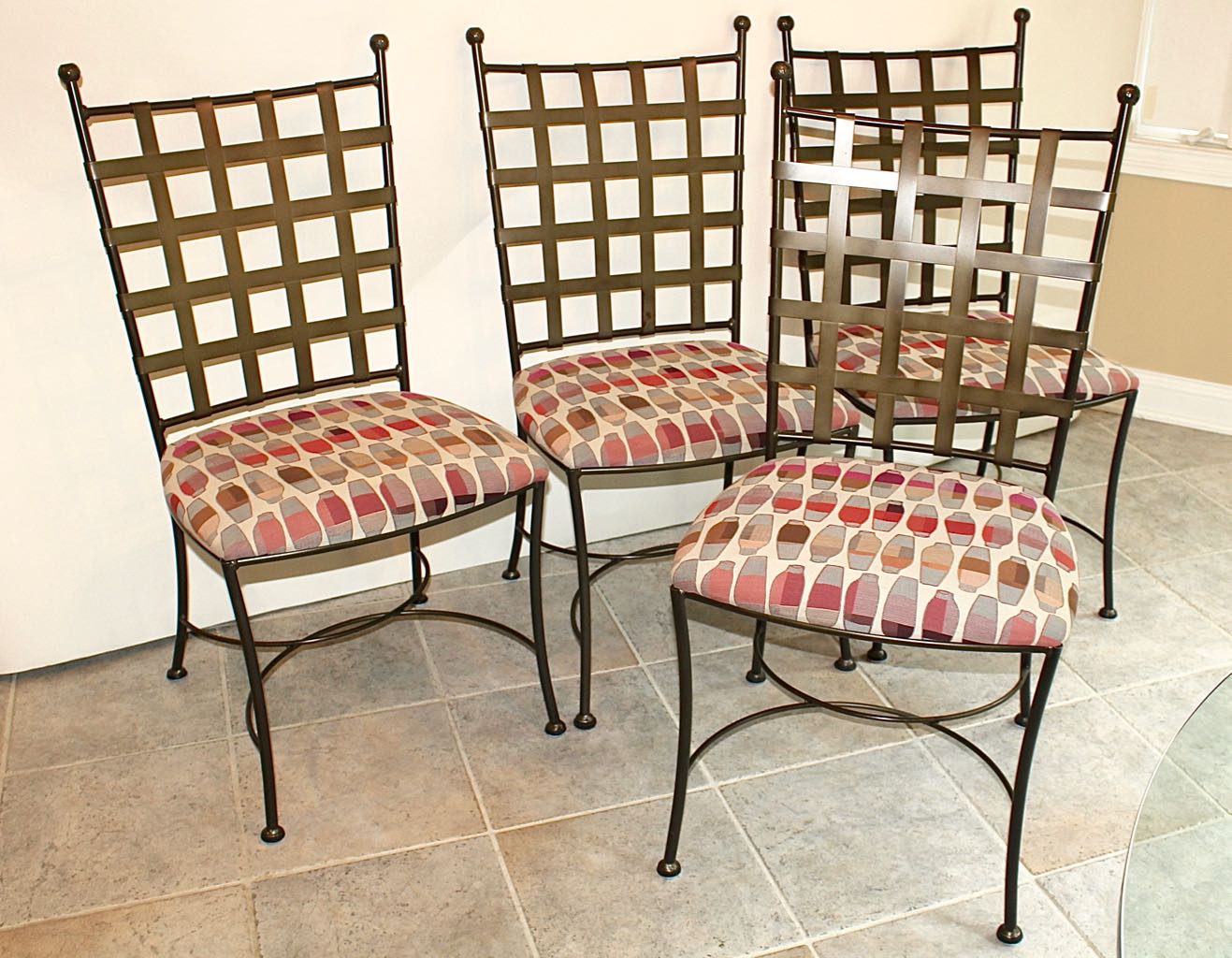 Glass Top Dining Table with Four Wrought Iron Chairs