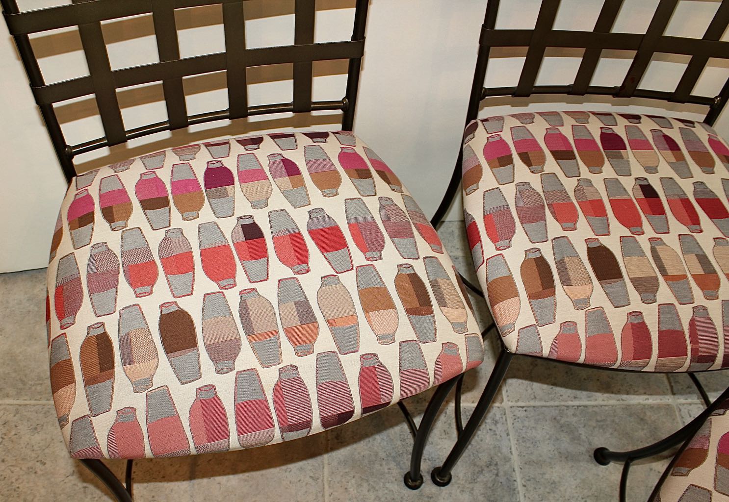 Glass Top Dining Table with Four Wrought Iron Chairs