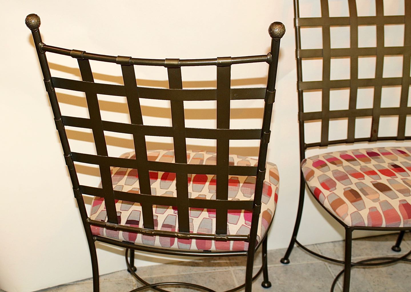 Glass Top Dining Table with Four Wrought Iron Chairs