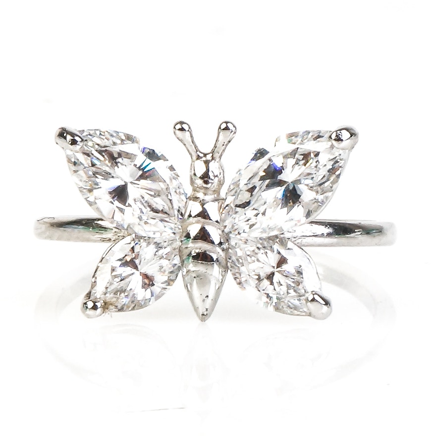 Sterling Silver and Cubic Zirconia Butterfly Ring