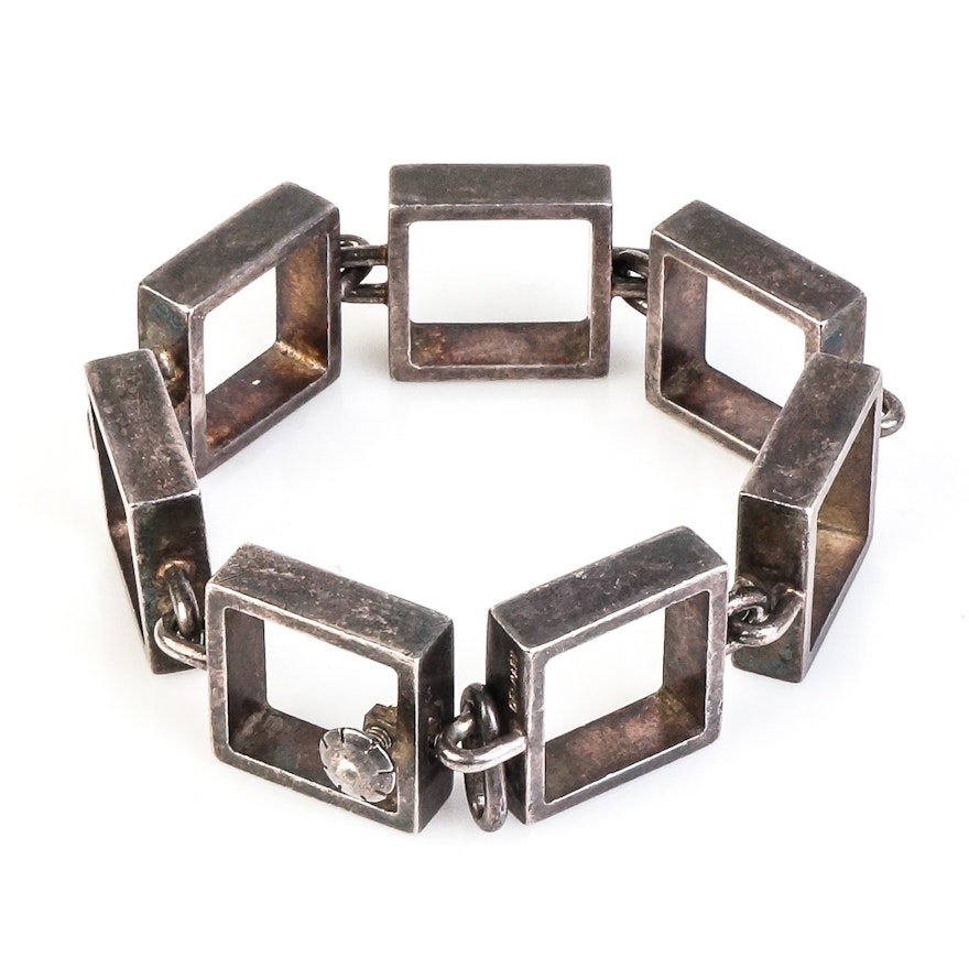 Vintage Hans Hansen Modernist Sterling Silver Square Link Bracelet