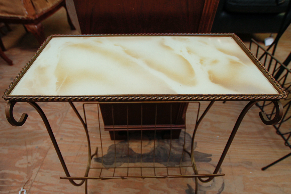 Regency Inspired Faux Marble Top Metal Magazine Rack