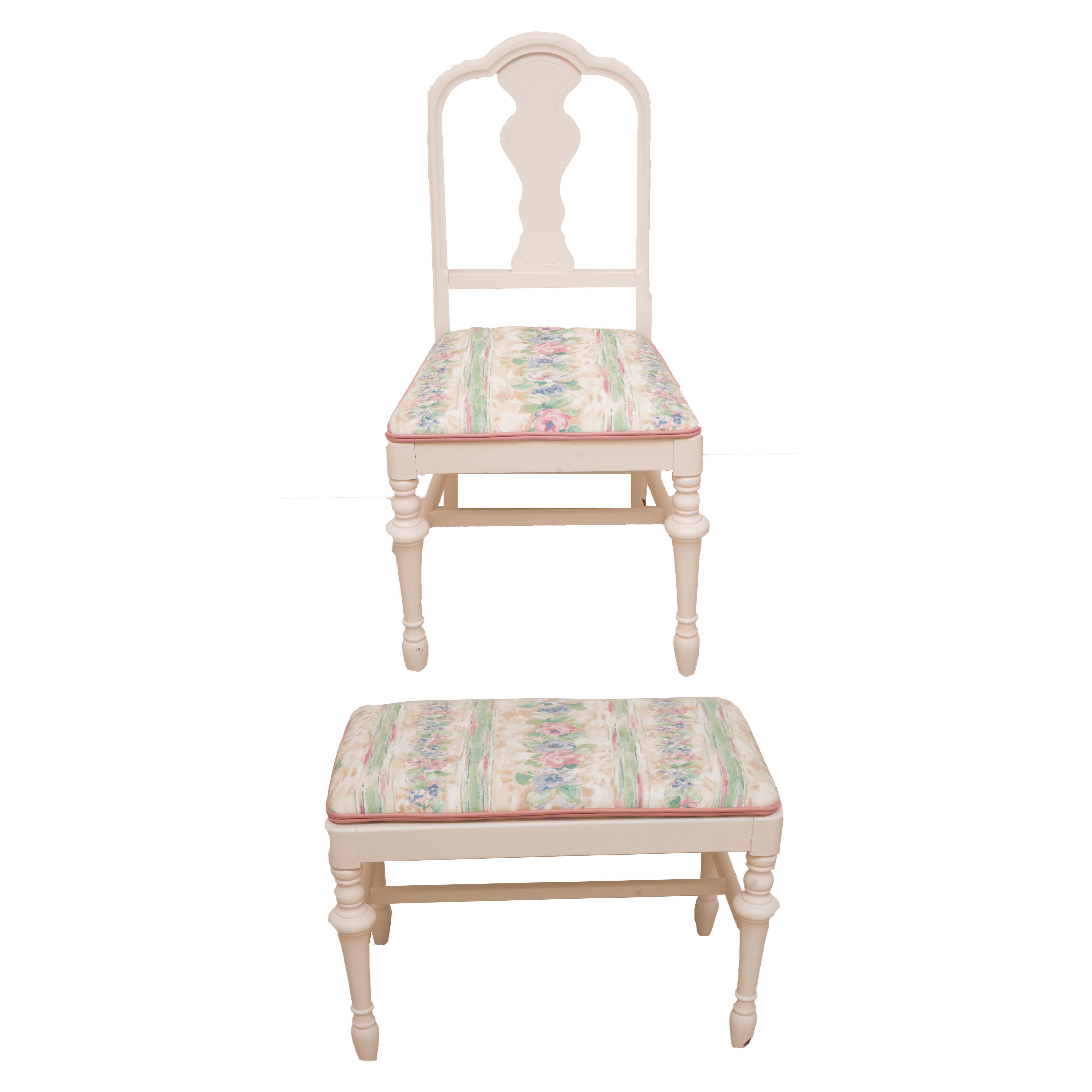 White Painted Side Chair with Hassock