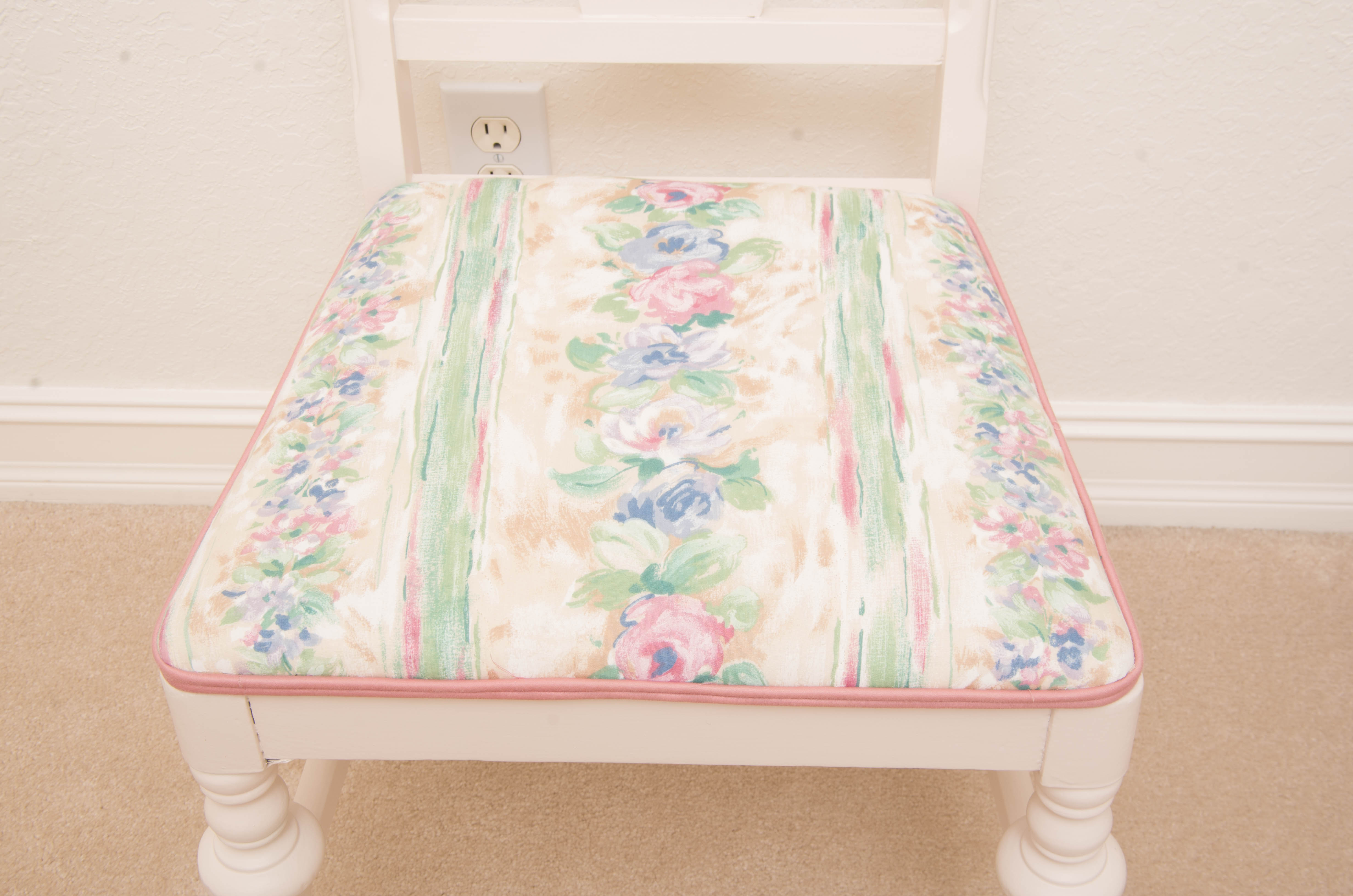 White Painted Side Chair with Hassock